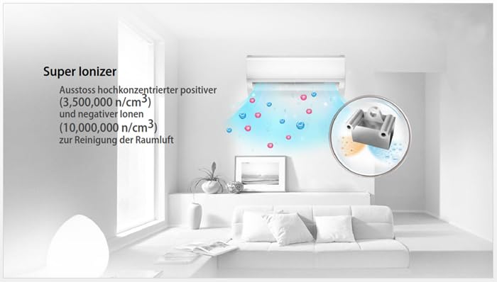 DIMSTAL 12000 BTU (3,6 kW) Split-Klimaanlage + Heizung, ECO, Smart WiFi, Self-Clean, Ioniser, Follow Me, leise, inkl. 3 m Leitungen – Komplettset