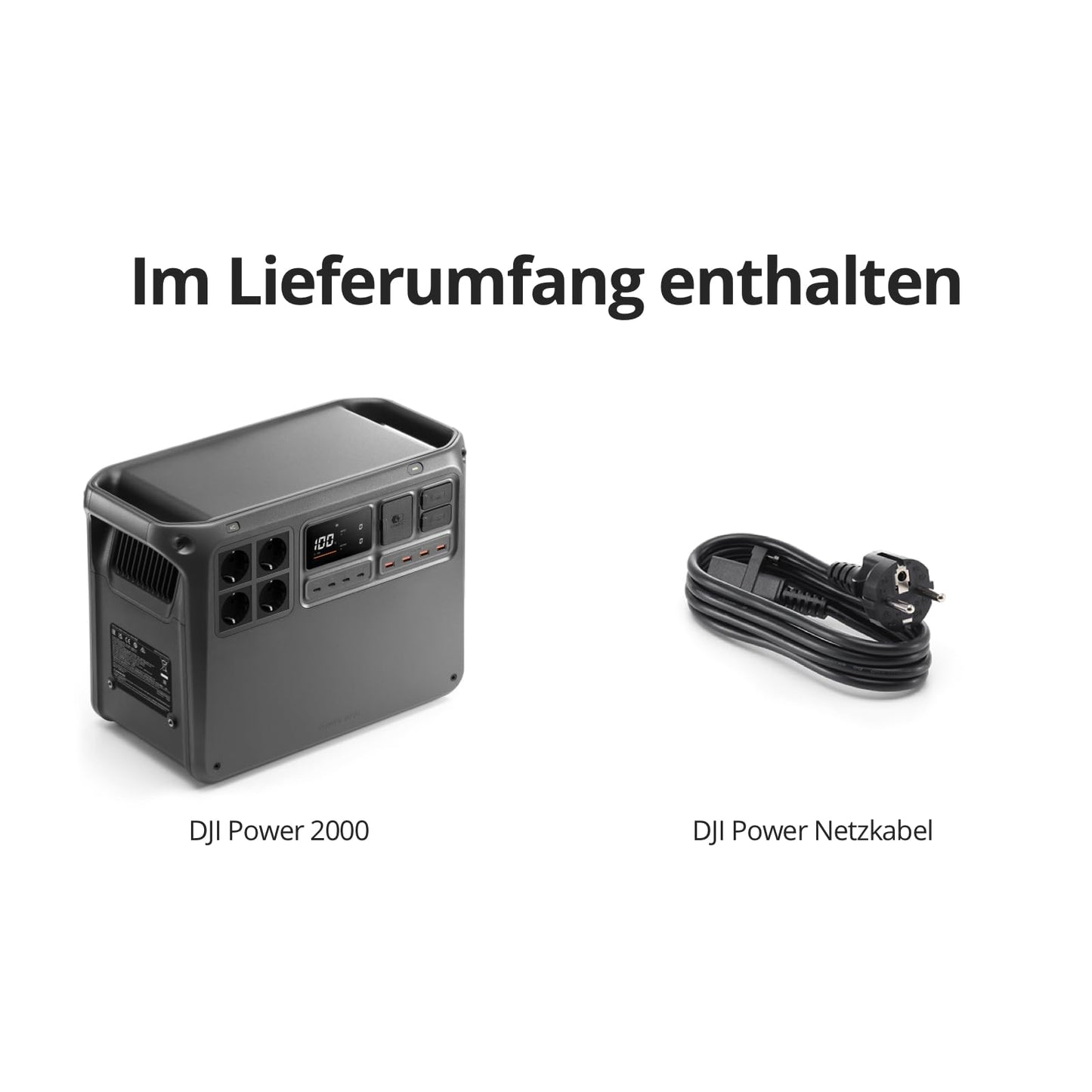 DJI Power 2000 Powerstation 2048Wh LiFePO4, 3000W Solar, 0–80% in 45 Min. Schnellladung, Notstrom für Zuhause & Camping