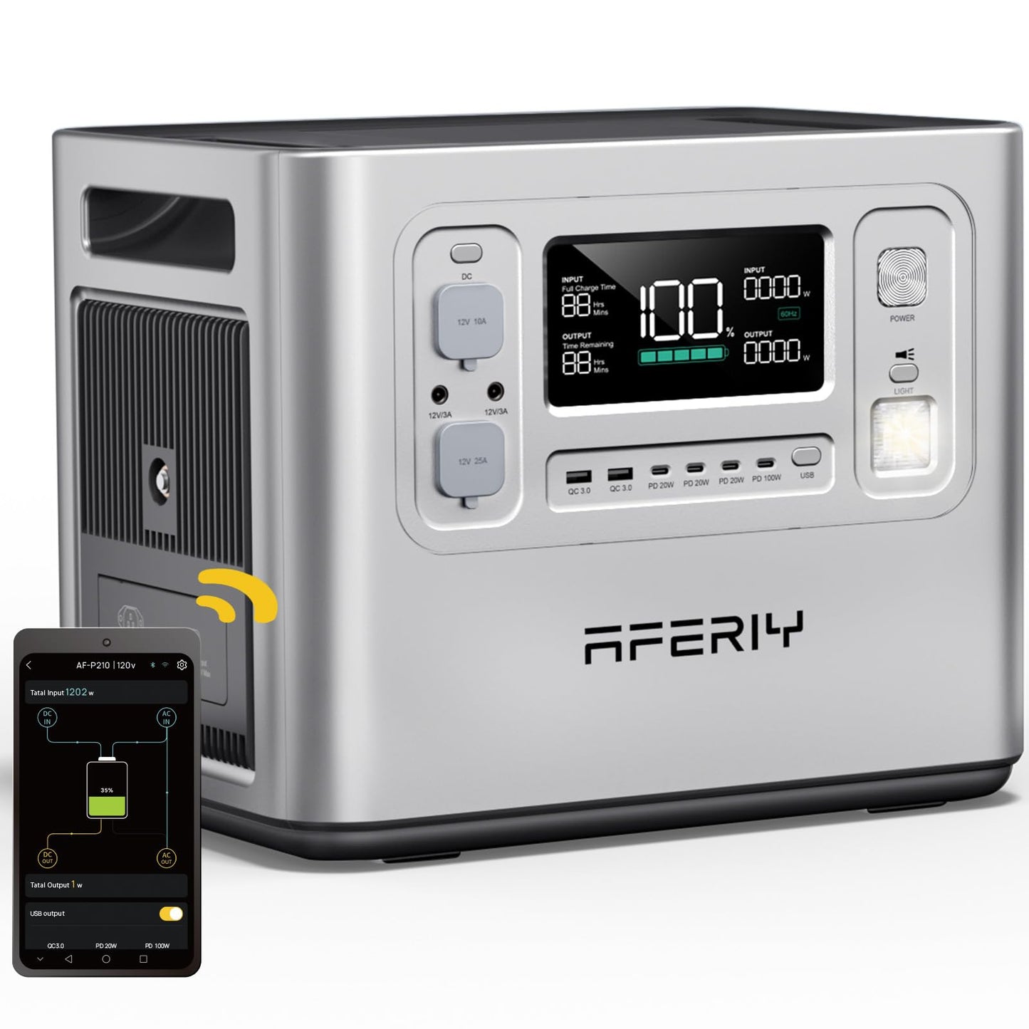 AFERIY Powerstation 2400W 2048Wh LiFePO4 – 13 Anschlüsse, 1,5h Schnellladung, 230V Sinuswelle, tragbar für Camping & Outdoor