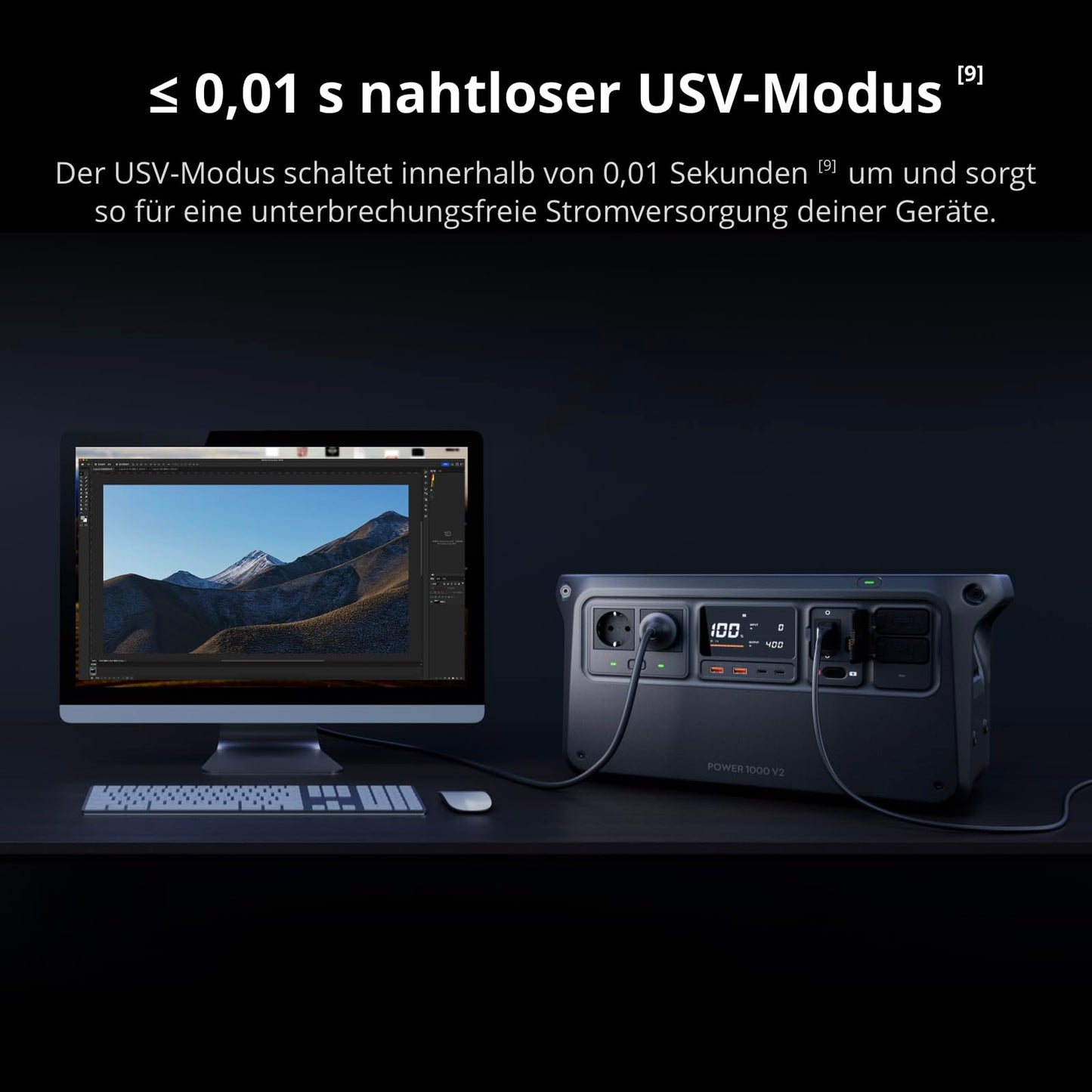 DJI Power 1000 V2 Powerstation 1024Wh LiFePO4, 2600W Solar, kompakt, 0–80% in 37 Min. Schnellladung, Camping & Zuhause
