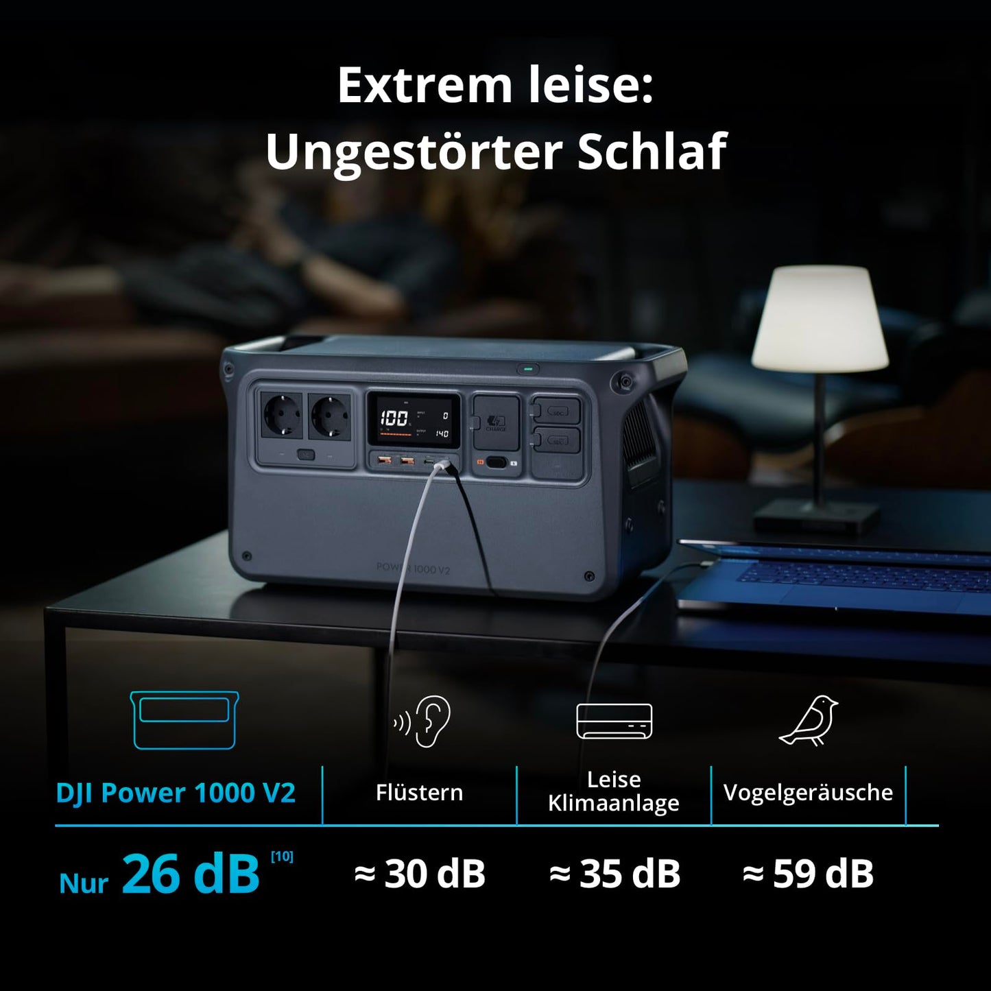 DJI Power 1000 V2 Powerstation 1024Wh LiFePO4, 2600W Solar, kompakt, 0–80% in 37 Min. Schnellladung, Camping & Zuhause