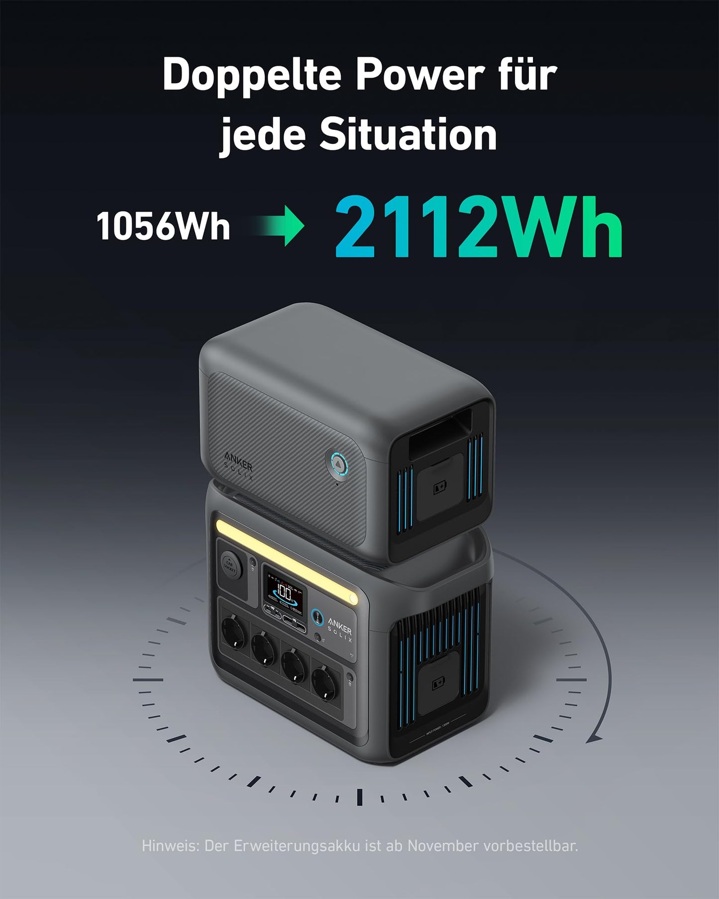 Anker SOLIX C1000 Powerstation + BP1000 Akku, 1800W Solargenerator, 2112Wh LiFePO4, 58 Min. Schnellladung, Camping & Notstrom