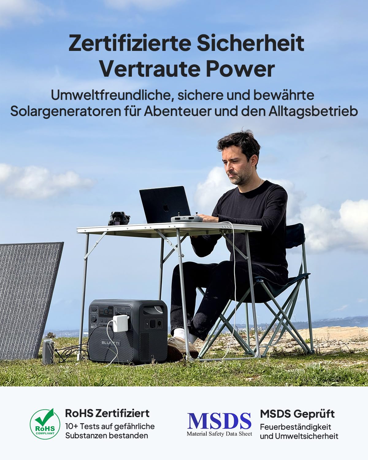BLUETTI Elite 200 V2 Powerstation 2073Wh LFP mit Charger 1, 2×2600W AC, 560W Autoladung, ideal für Reisen & Notstrom