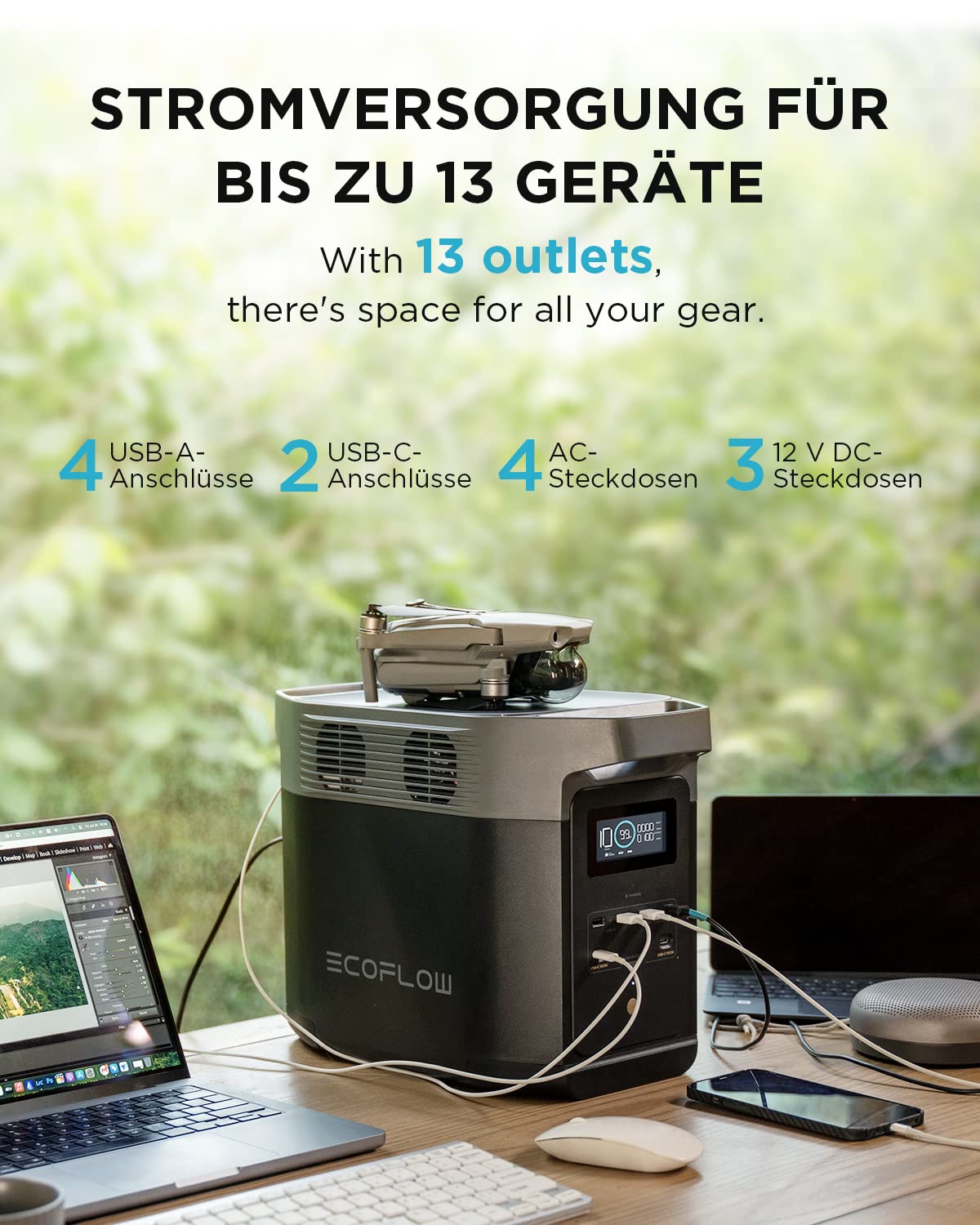 EF ECOFLOW DELTA 2 Powerstation 1024Wh, erweiterbar bis 3kWh, Camping & Wohnmobile, generalüberholt, unbenutzt
