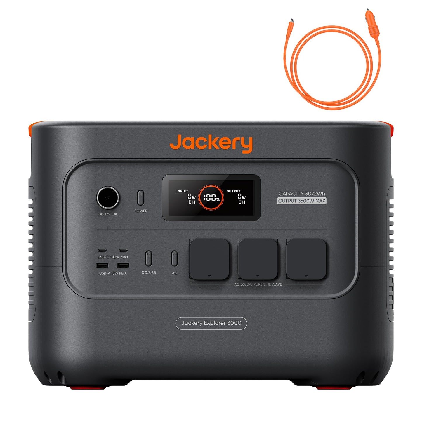 Jackery E3000 V2 3072Wh Powerstation mit DC8020 Kfz-Ladekabel, 3600W Dauerleistung, 2x USB-C PD100W, Kompakte Powerstation für Notstrom, Camping, Wohnmobil & Haushalt