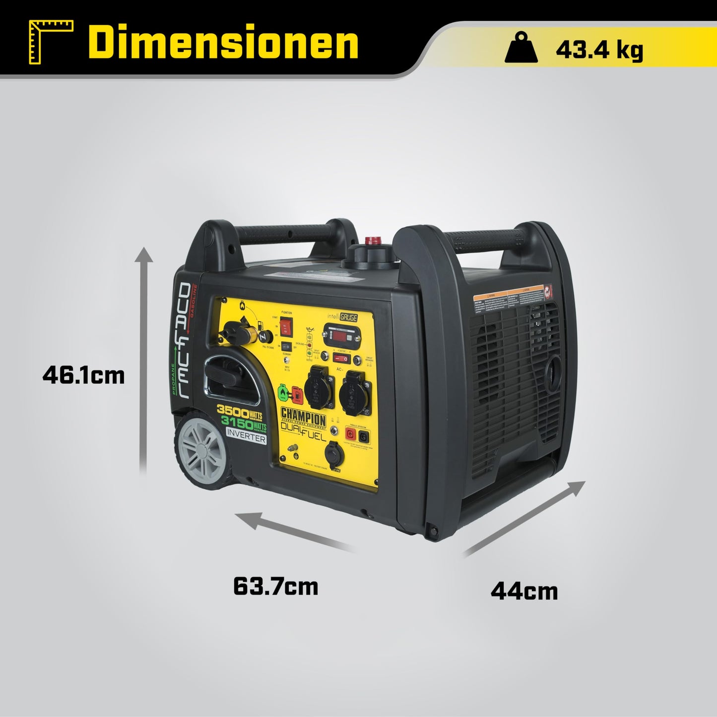 Champion Stromaggregat 3100W 73001i-DF-EU – Benzin & Gas Inverter Generator, leise & tragbar mit Griff & Rädern, Camping & Outdoor