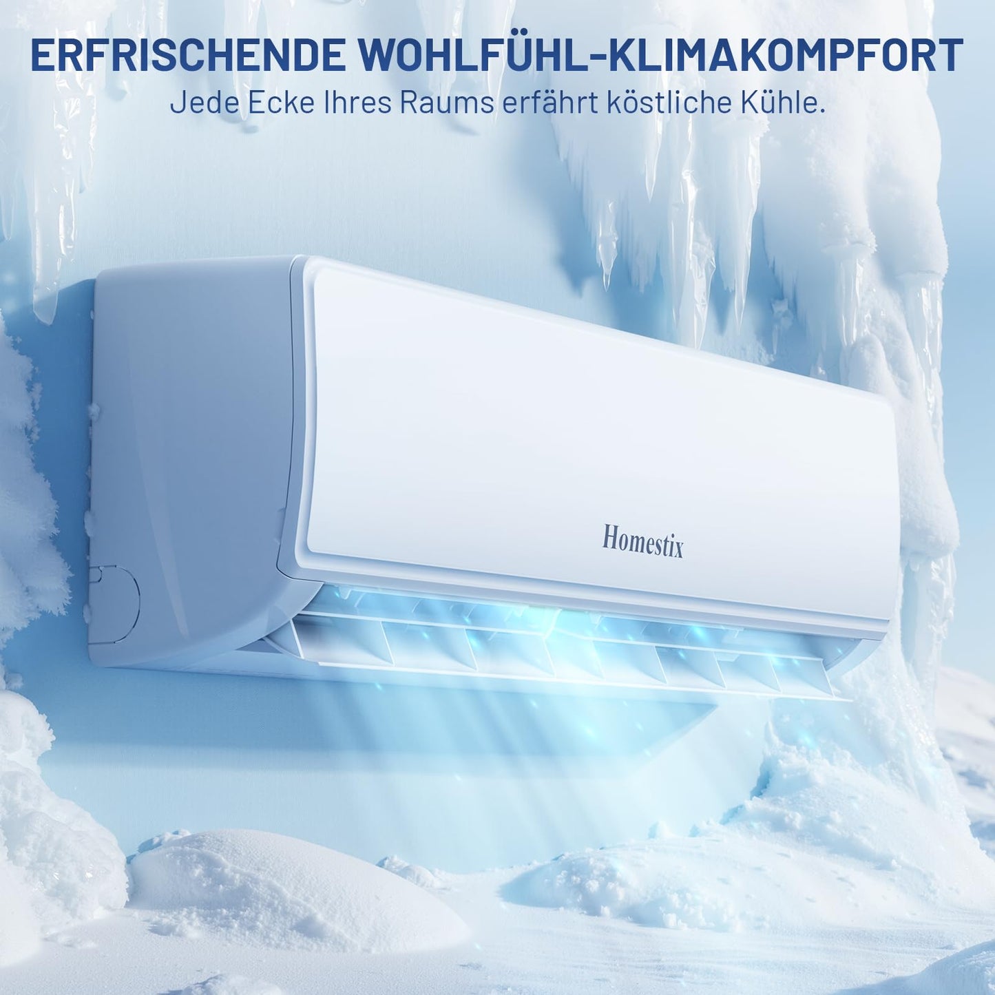 Split-Klimaanlage 12000 BTU, 4-in-1: Heizen, Kühlen, Entfeuchten, Lüften, bis 75 m², ultraleise, mit App, Fernbedienung, Timer & Montagematerial