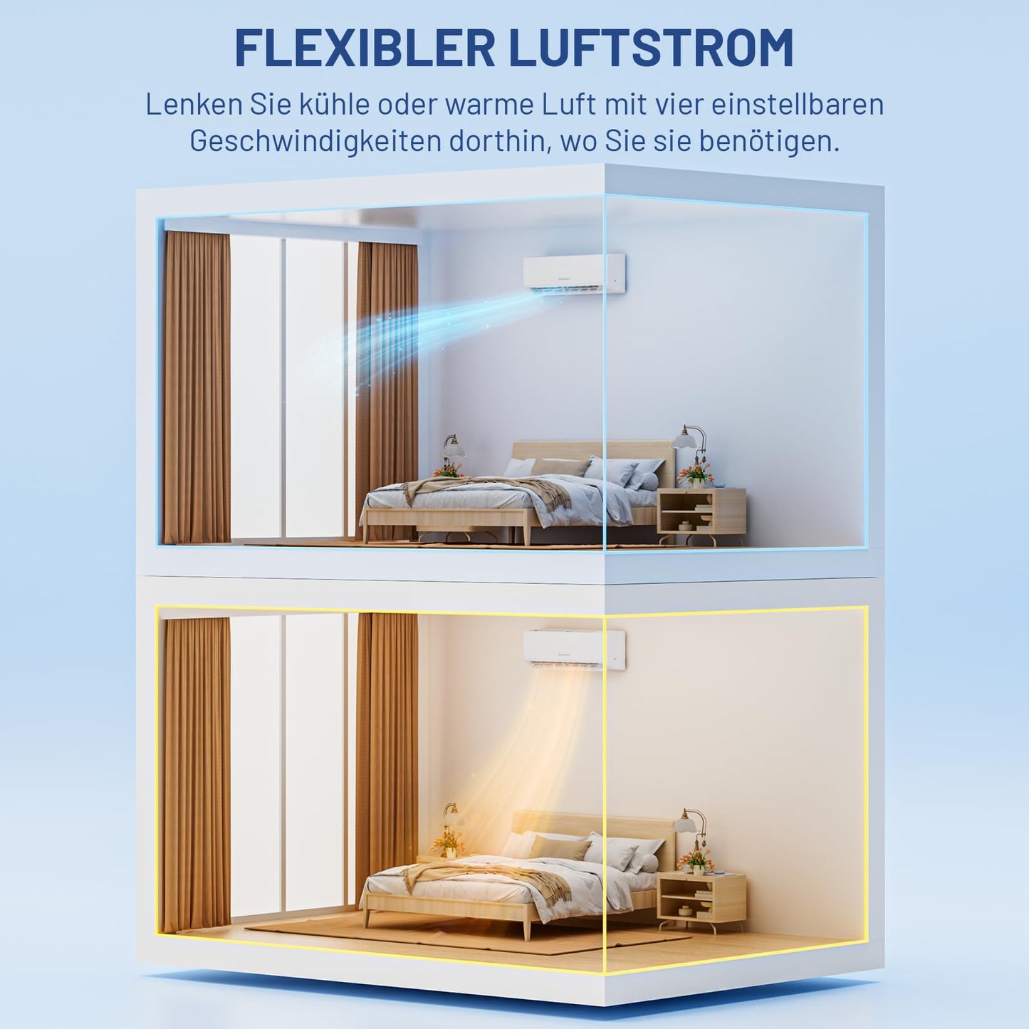 Split-Klimaanlage 12000 BTU, 4-in-1: Heizen, Kühlen, Entfeuchten, Lüften, bis 75 m², ultraleise, mit App, Fernbedienung, Timer & Montagematerial