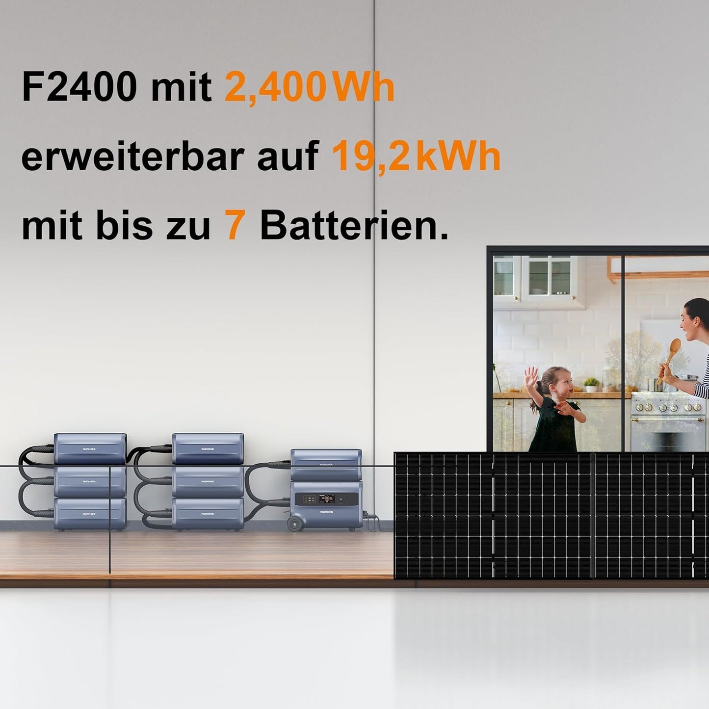 Balkonkraftwerk Speicher 2.4kWh LiFePO4 mit 800W Wechselrichter, Plug & Play, APP-Steuerung, erweiterbar bis 9.6kWh