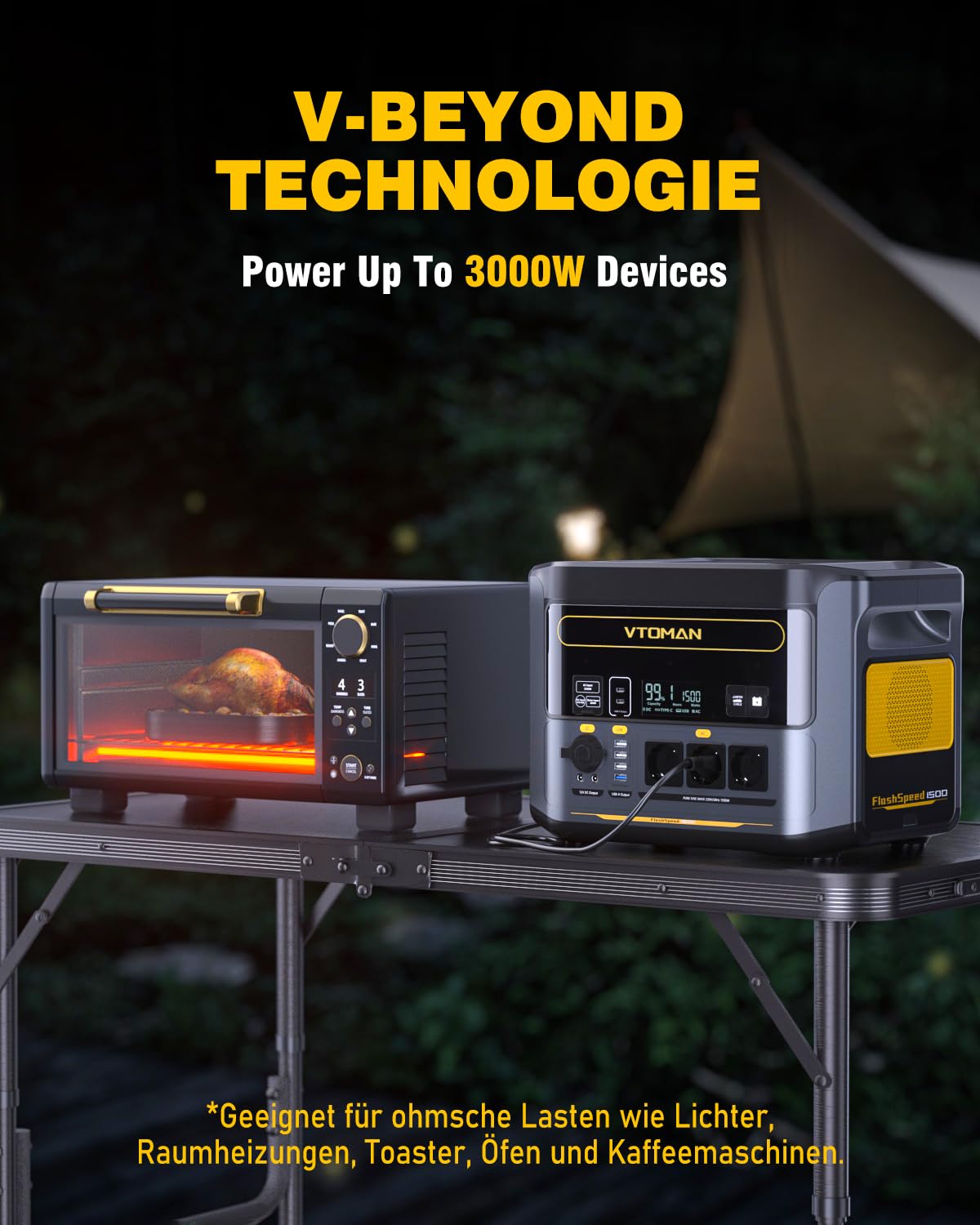 VTOMAN FlashSpeed 1500 Powerstation 1548Wh + 200W Solarpanel, LiFePO4, 1500W AC, 1h Schnellladung, Camping & Zuhause