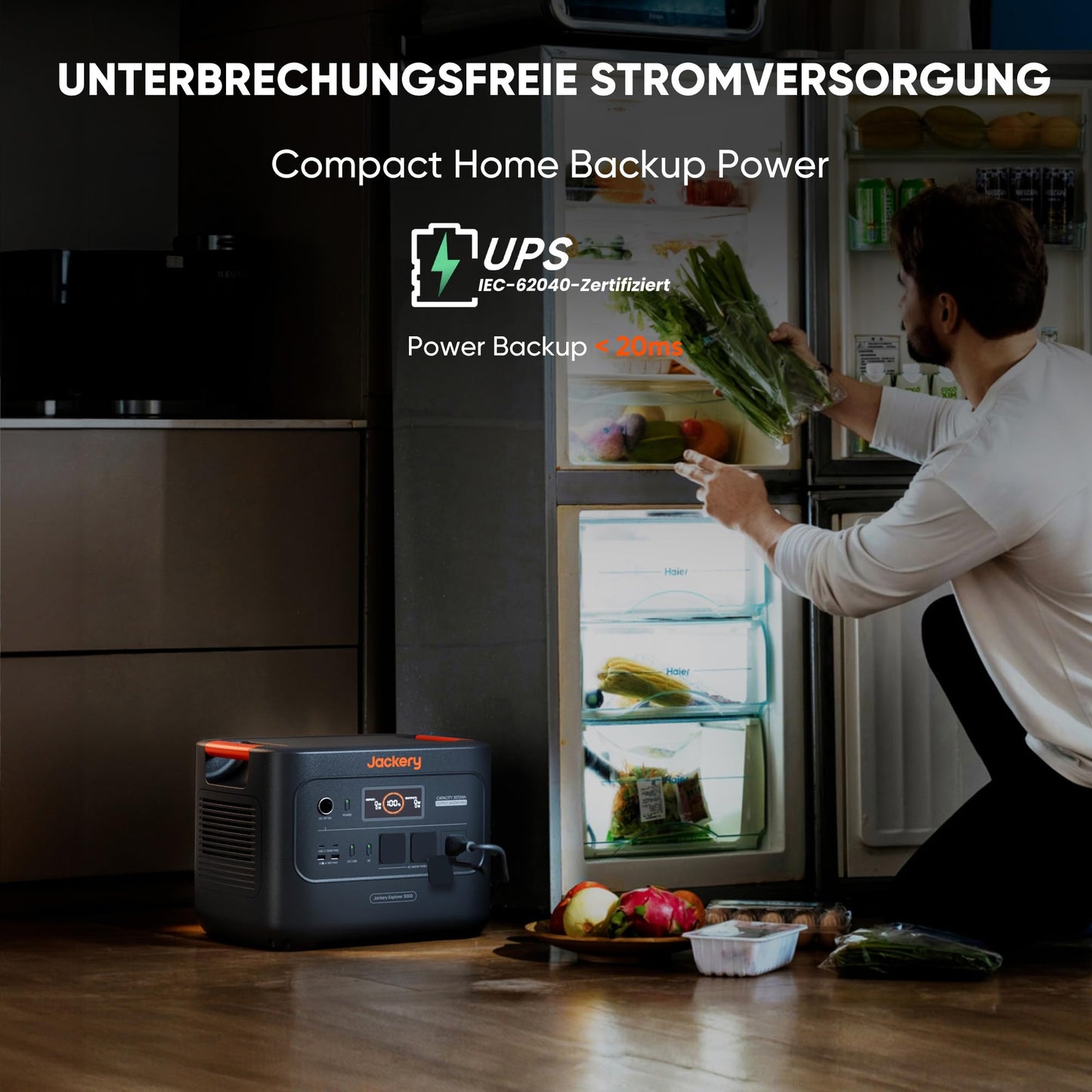 Jackery Powerstation E3000 v2 mit 200W Solarpanel, 3072Wh Solargenerator mit LFP Batterie, 3600W Dauerleistung, 2x USB-C PD100W, Kompakte Powerstation für Notstrom, Camping, Wohnmobil & Haushalt