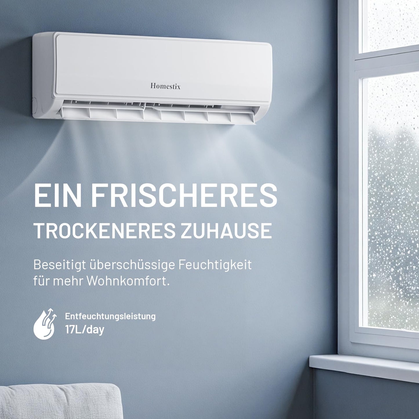 Split-Klimaanlage 12000 BTU, 4-in-1: Heizen, Kühlen, Entfeuchten, Lüften, bis 75 m², ultraleise, mit App, Fernbedienung, Timer & Montagematerial