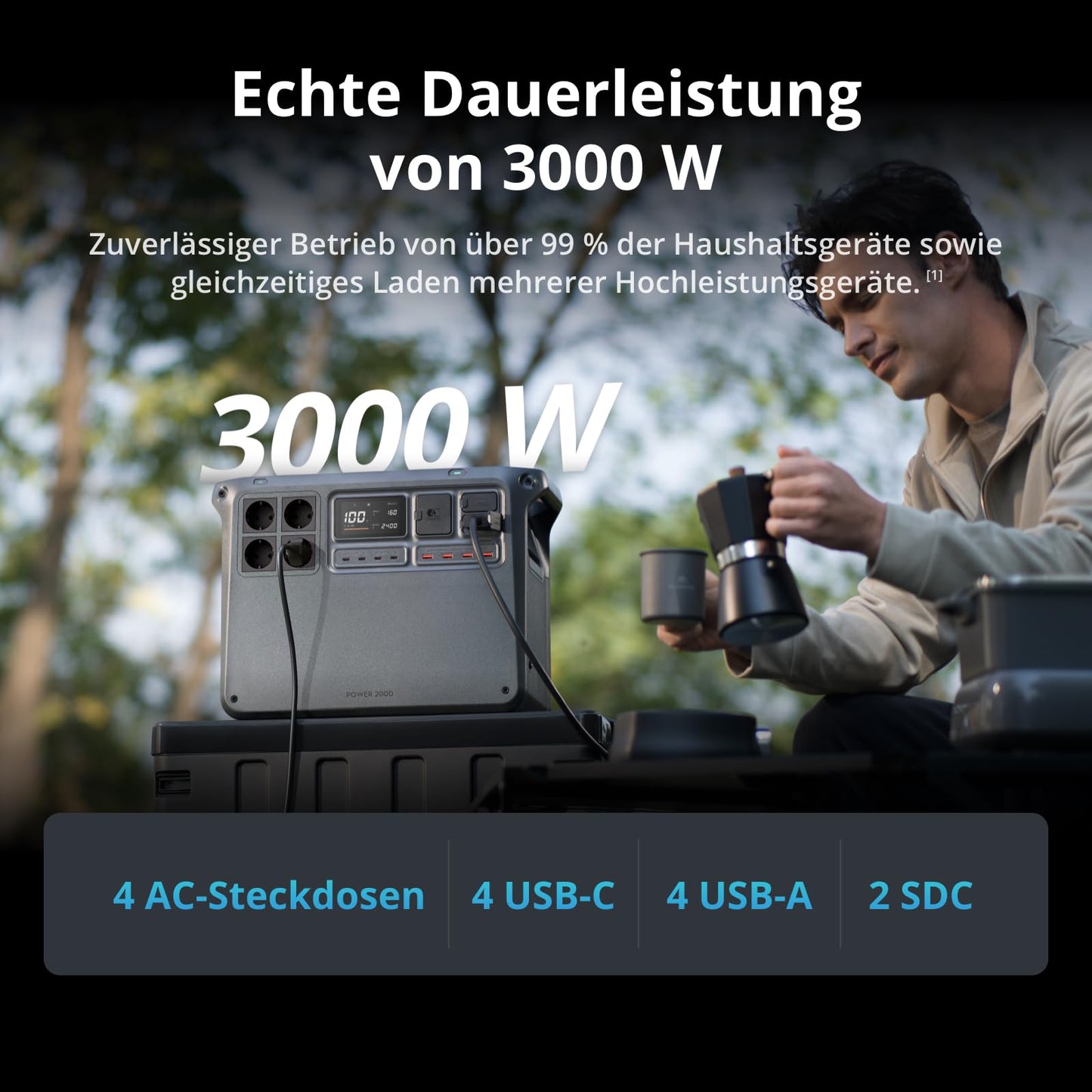 DJI Power 2000 Powerstation 2048Wh LiFePO4, 3000W Solar, 0–80% in 45 Min. Schnellladung, Notstrom für Zuhause & Camping
