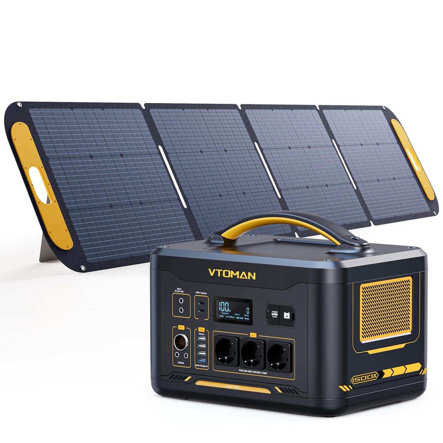VTOMAN Jump 1500X Powerstation 828Wh/1500W + 200W Solarpanel, LiFePO4, erweiterbar 2376Wh, Camping & Notstrom