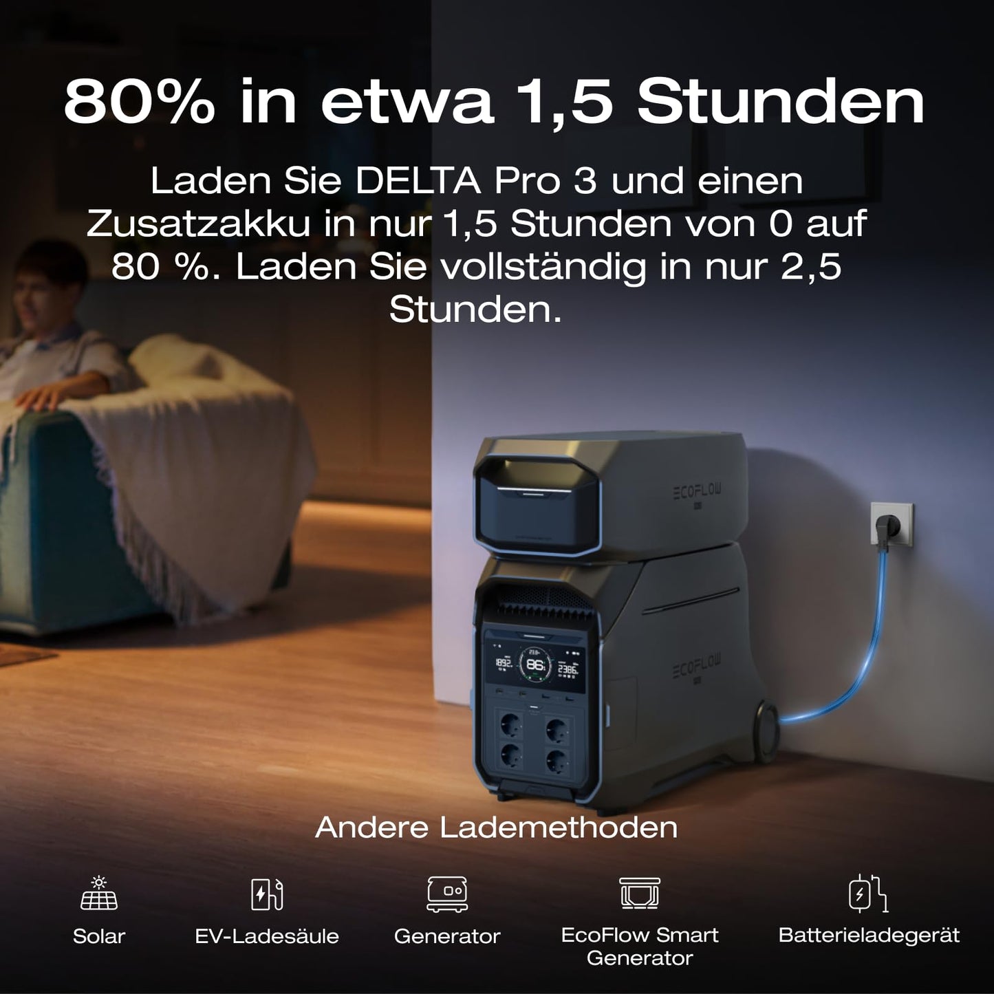 EF ECOFLOW DELTA Pro 3 Zusatzbatterie 4096Wh LiFePO4, erweiterbares Energie-Backup für Zuhause, Camping & Notstrom