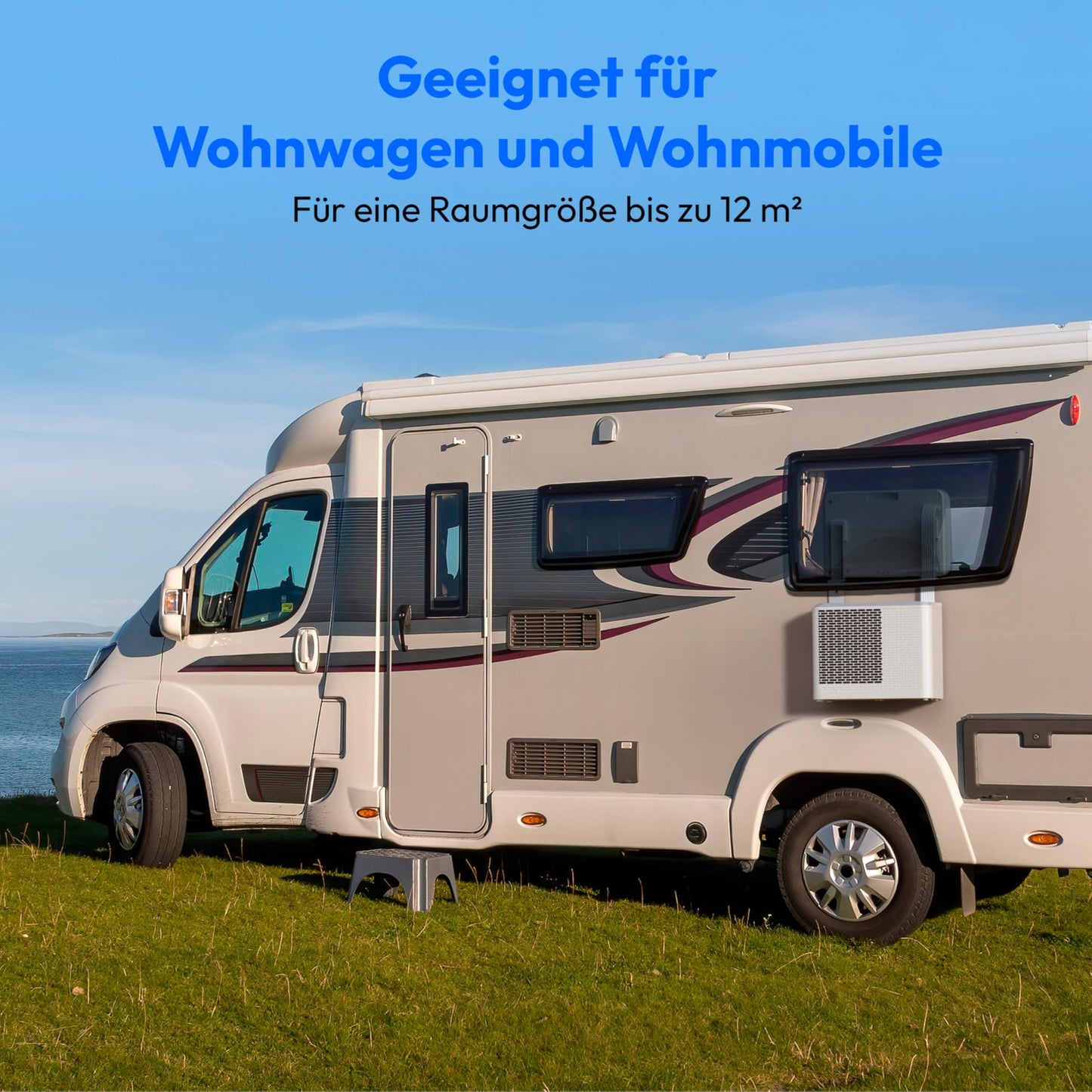 MEDION P502 Split-Klimaanlage, 5000 BTU, smart, für Wohnwagen, Camper & Boote, mit Montagekit, Kühlen, Entfeuchten, Ventilieren, Schlafmodus