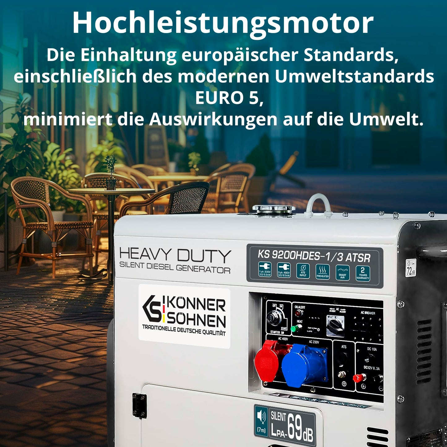 Könner & Söhnen KS 9200HDES-1/3 ATSR Diesel Stromerzeuger 18PS, E-Start, 7500/6400W, AVR, leise, 400V/230V Anschlüsse