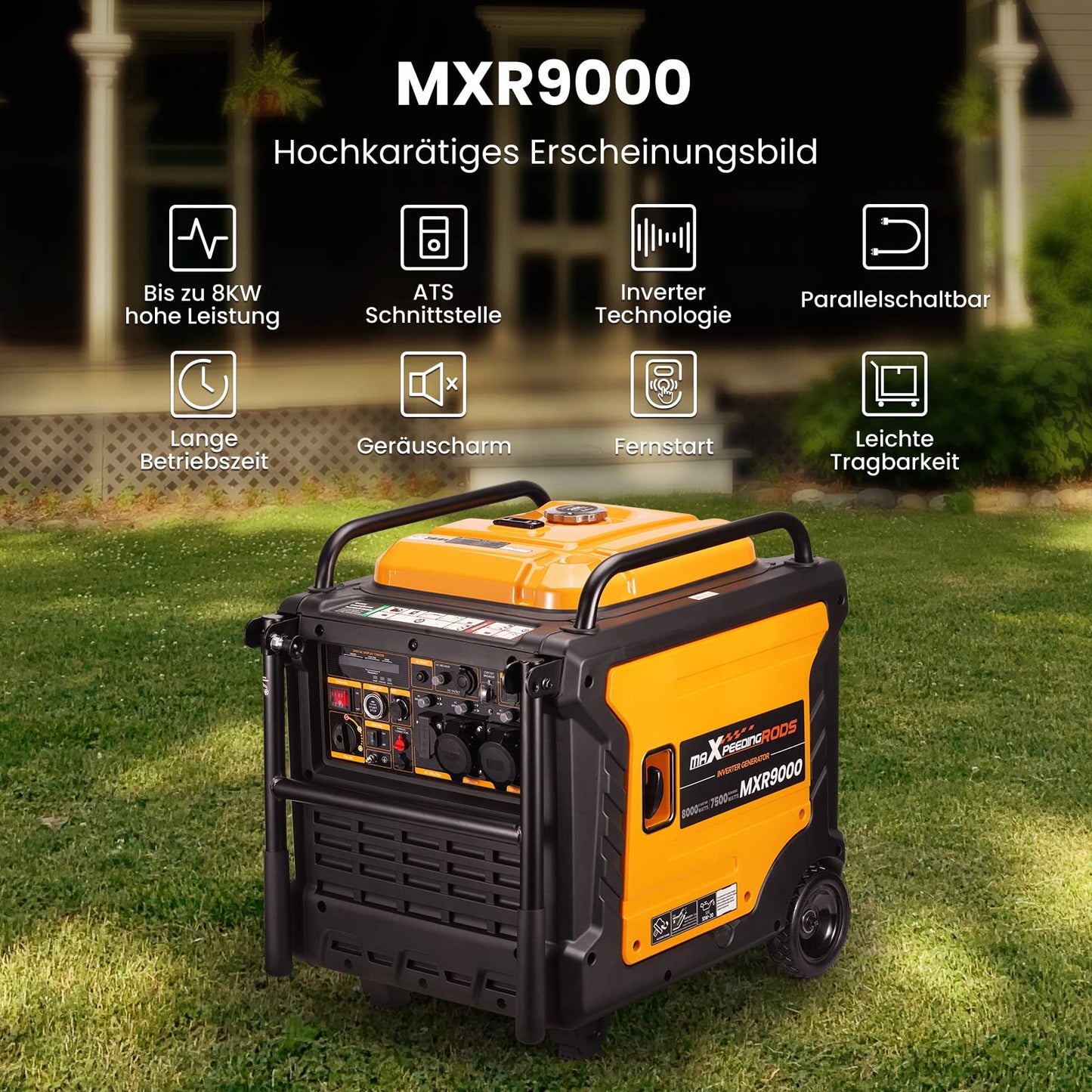 maXpeedingrods Inverter Stromgenerator 8000W Benzin 4 Takt Leise und leicht als Notstromaggregat hausversorgung für Garage