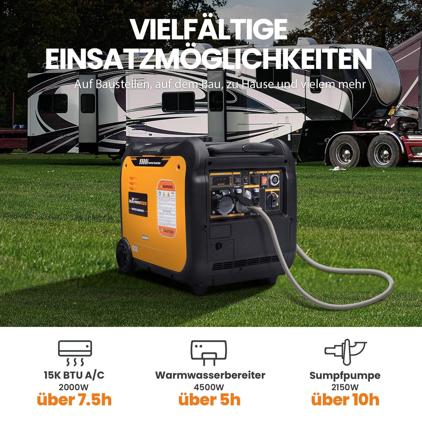 maXpeedingrods 5500W Inverter Stromerzeuger, Benzin, leise, 7,4PS, mit Fernbedienung, 230V & USB, Notstrom & Baustelle