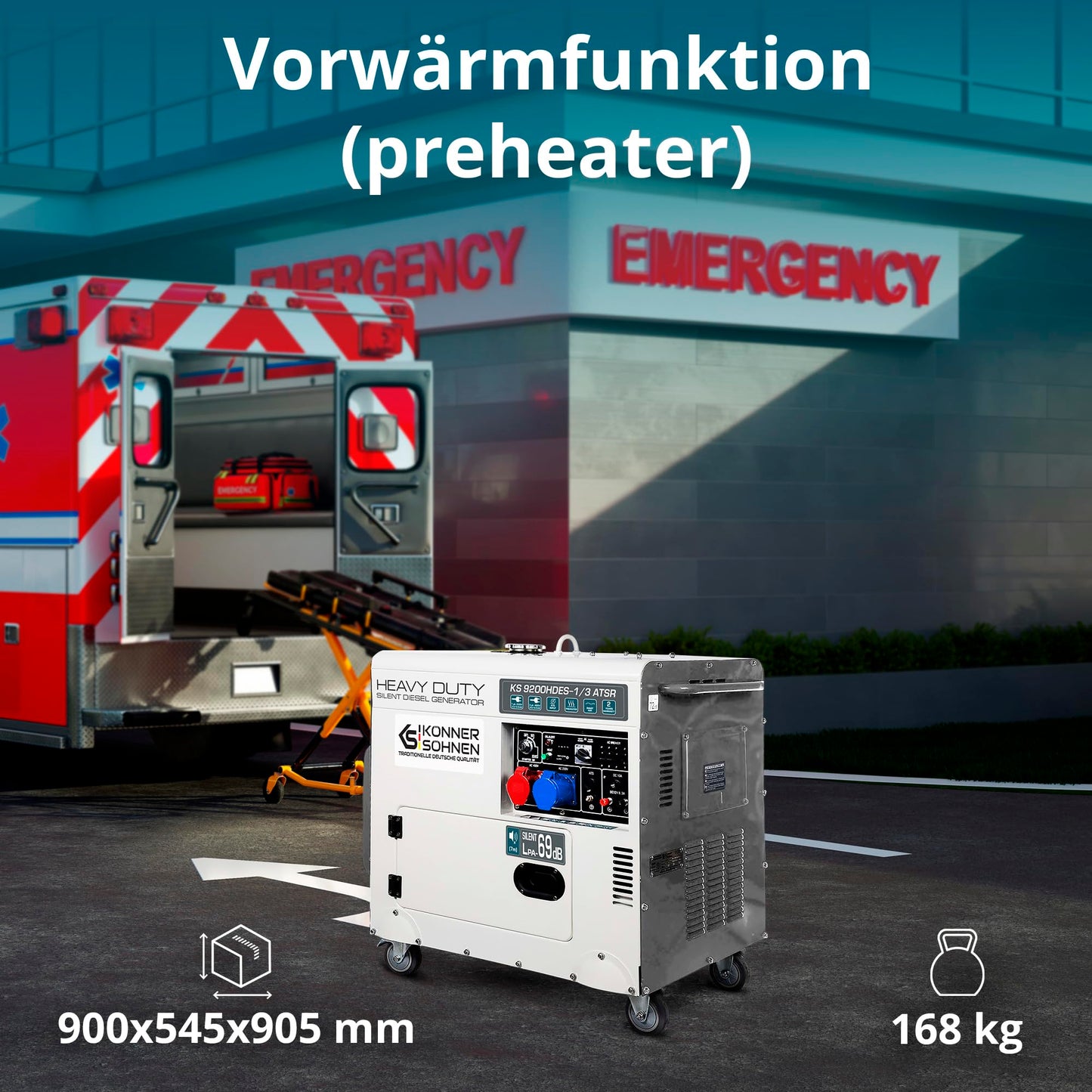 Könner & Söhnen KS 9200HDES-1/3 ATSR Diesel Stromerzeuger 18PS, E-Start, 7500/6400W, AVR, leise, 400V/230V Anschlüsse