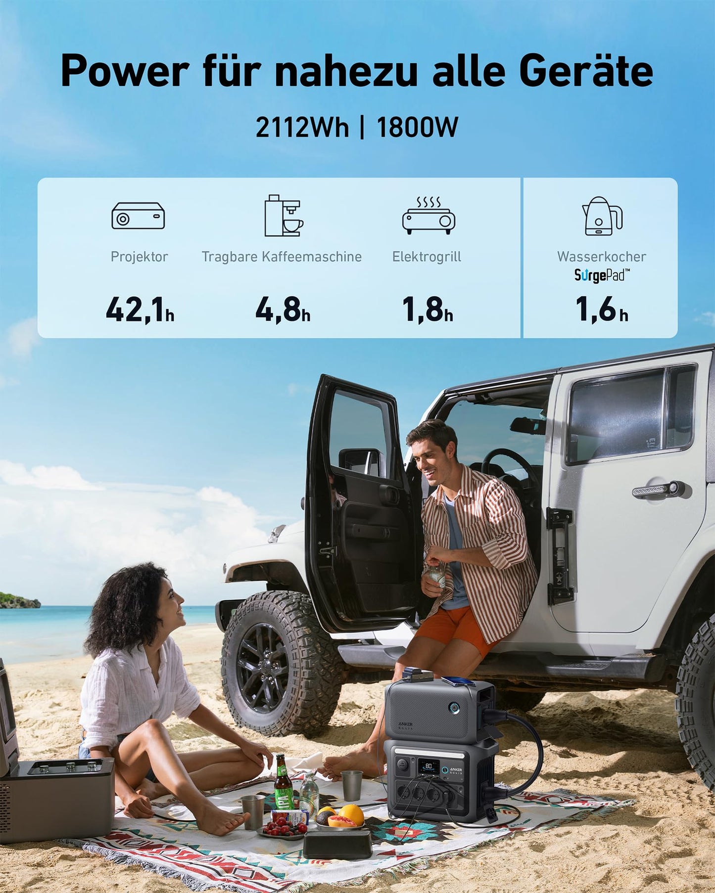 Anker SOLIX C1000 Powerstation + BP1000 Akku, 1800W Solargenerator, 2112Wh LiFePO4, 58 Min. Schnellladung, Camping & Notstrom