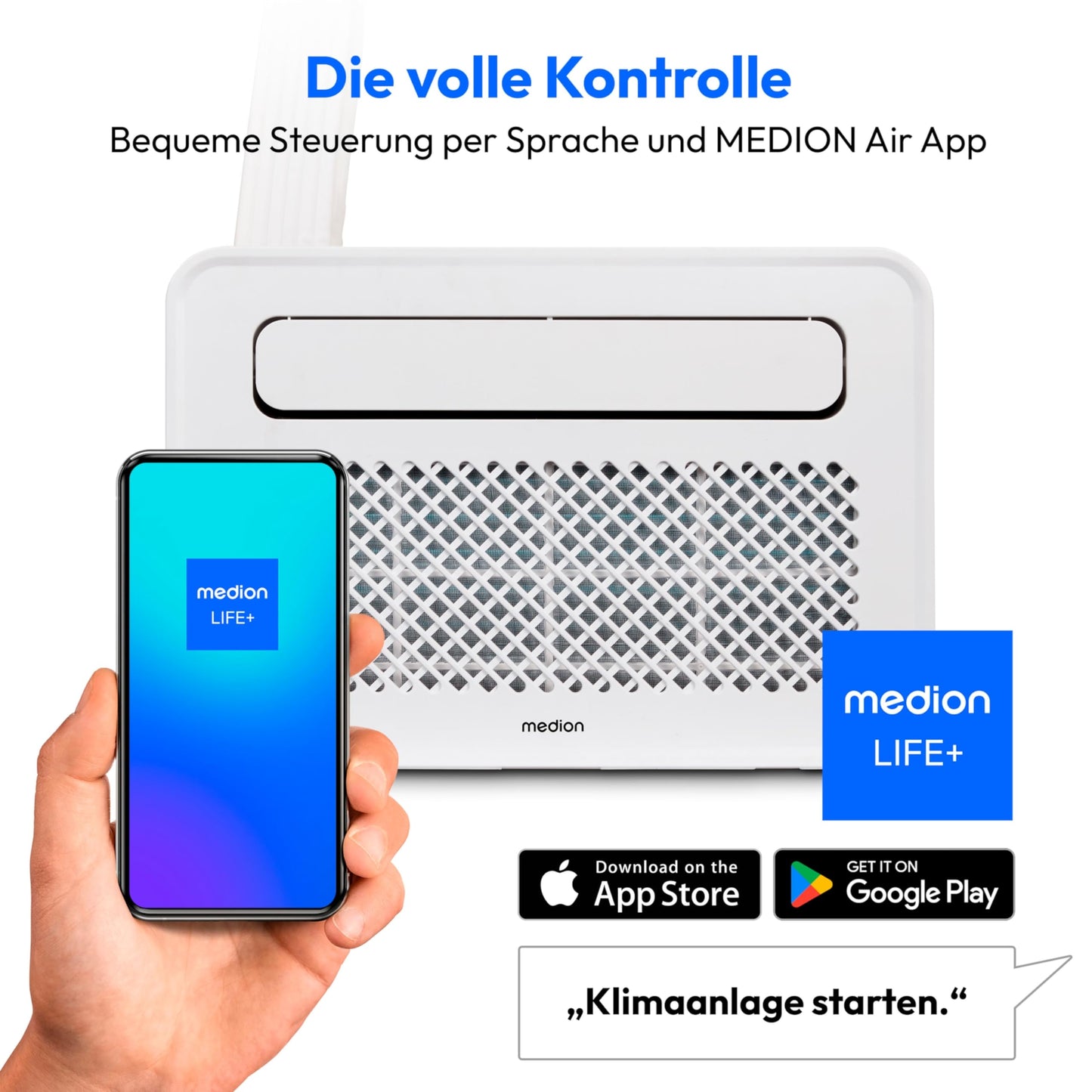 MEDION P502 Split-Klimaanlage, 5000 BTU, smart, für Wohnwagen, Camper & Boote, mit Montagekit, Kühlen, Entfeuchten, Ventilieren, Schlafmodus