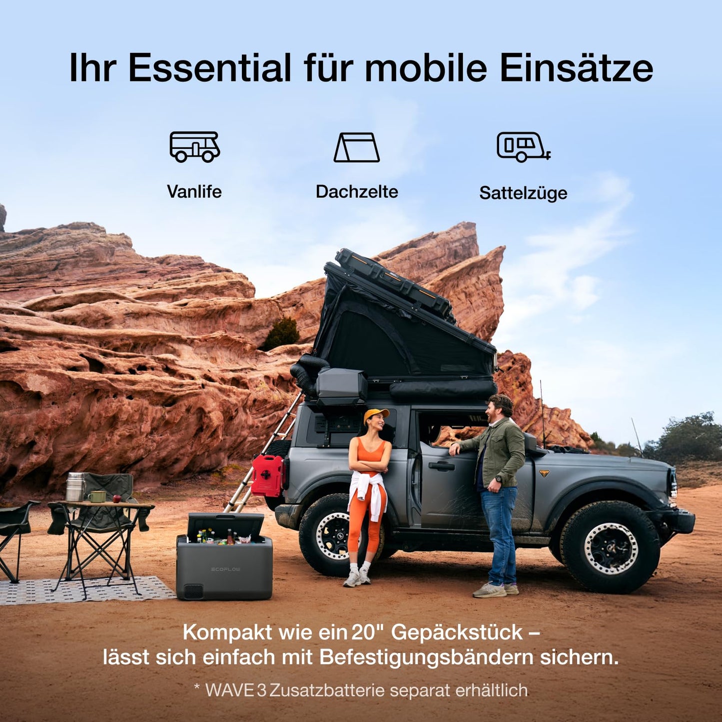 ECOFLOW Wave 3 tragbare Klimaanlage, 6100 BTU Kühlen, 6800 BTU Heizen, 8 h Akku, 1000 W Schnellladung, App-Steuerung – ideal für Camping & Wohnmobile