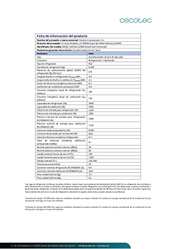 Cecotec EnergySilence 12000 AirClima, 12000 BTU, Wärmepumpe, LED-Anzeige, Fernbedienung, 5 Modi, 24 h Timer, 62 dB, Energieklasse A++