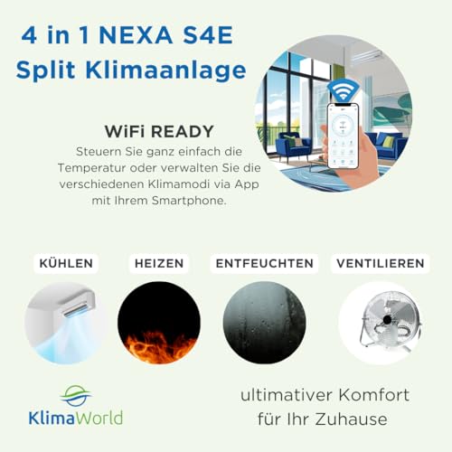 KlimaWorld Split Klimaanlage Komplett-Set | NEXA S4 E 12000 | 3,4 kW