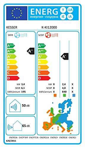 KESSER® Split-Klimaanlage 12000 BTU (3,4 kW), A++/A+, WiFi/App, R32, mit Fernbedienung, Timer & komplettem Montagematerial