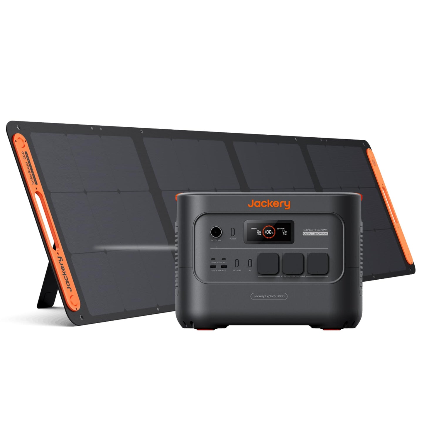 Jackery Powerstation E3000 v2 mit 200W Solarpanel, 3072Wh Solargenerator mit LFP Batterie, 3600W Dauerleistung, 2x USB-C PD100W, Kompakte Powerstation für Notstrom, Camping, Wohnmobil & Haushalt