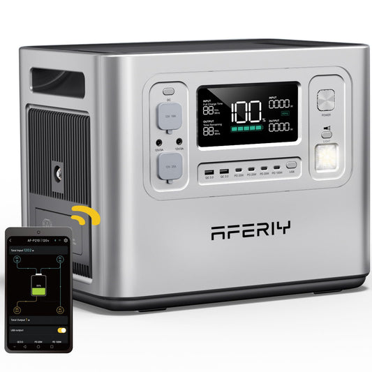 AFERIY Powerstation 2400W 2048Wh LiFePO4 – 13 Anschlüsse, 1,5h Schnellladung, 230V Sinuswelle, tragbar für Camping & Outdoor