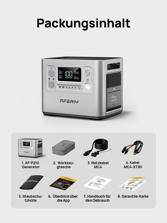 AFERIY Powerstation 2400W 2048Wh LiFePO4 – 13 Anschlüsse, 1,5h Schnellladung, 230V Sinuswelle, tragbar für Camping & Outdoor