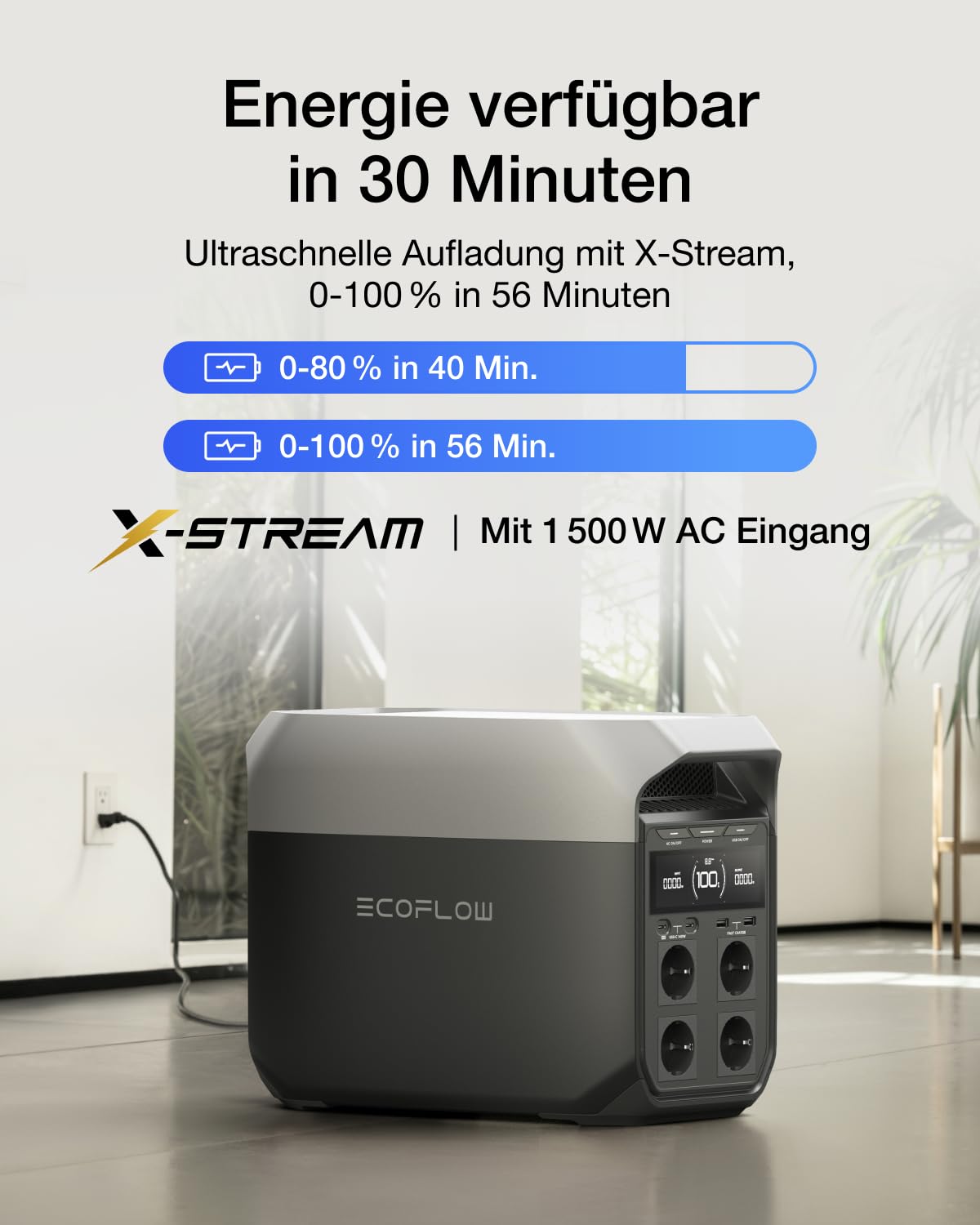 EcoFlow DELTA 3 Powerstation 1024Wh LiFePO4 mit Zusatzakku, erweiterbar, Solargenerator für Camping & Notstrom