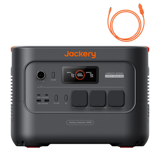 Jackery E3000 V2 3072Wh Powerstation mit DC8020 Kfz-Ladekabel, 3600W Dauerleistung, 2x USB-C PD100W, Kompakte Powerstation für Notstrom, Camping, Wohnmobil & Haushalt