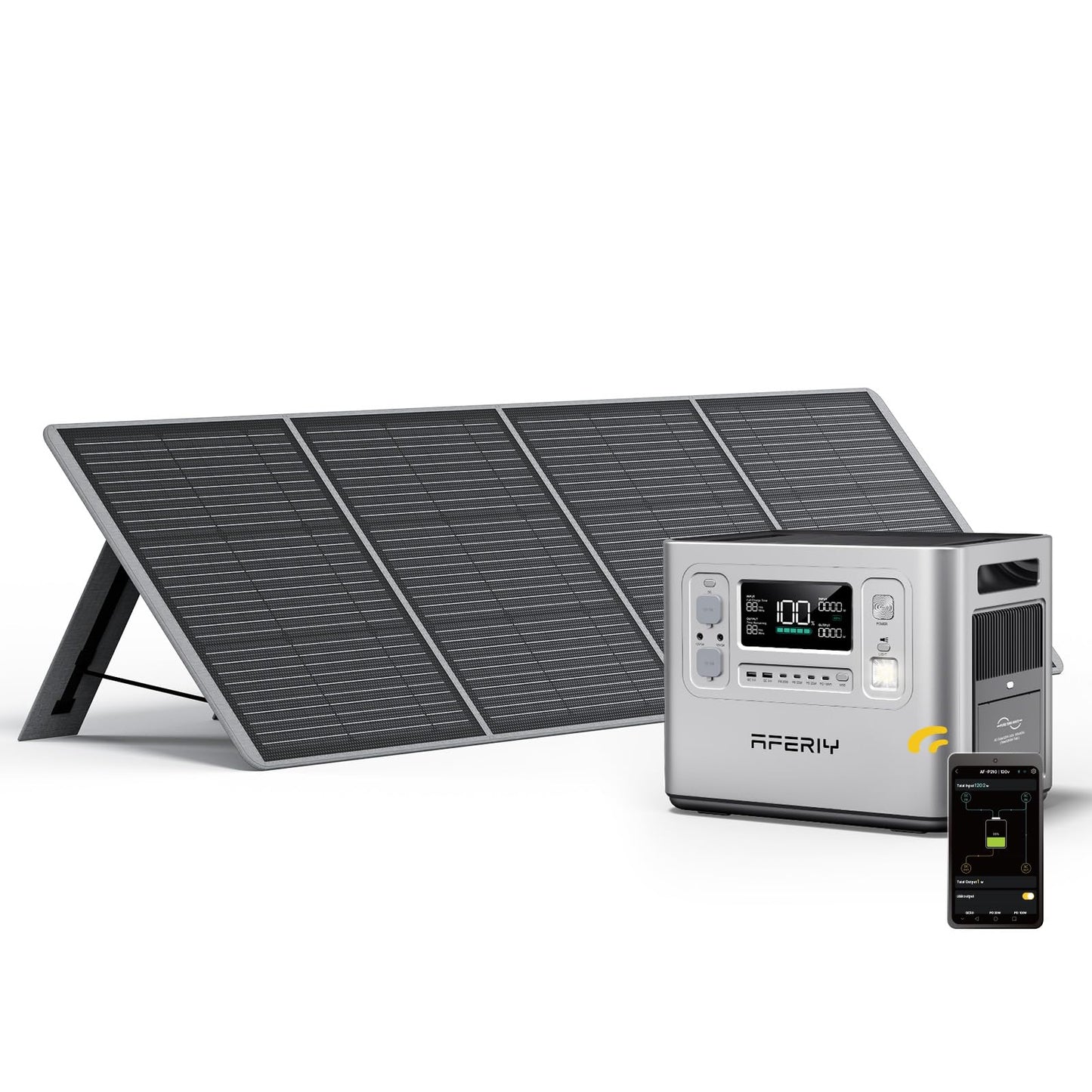 AFERIY Solar Generator 2400W 2048Wh mit 200W faltbarem Solarpanel, APP, LiFePO4, 4800W Peak, tragbare Powerstation für Camping