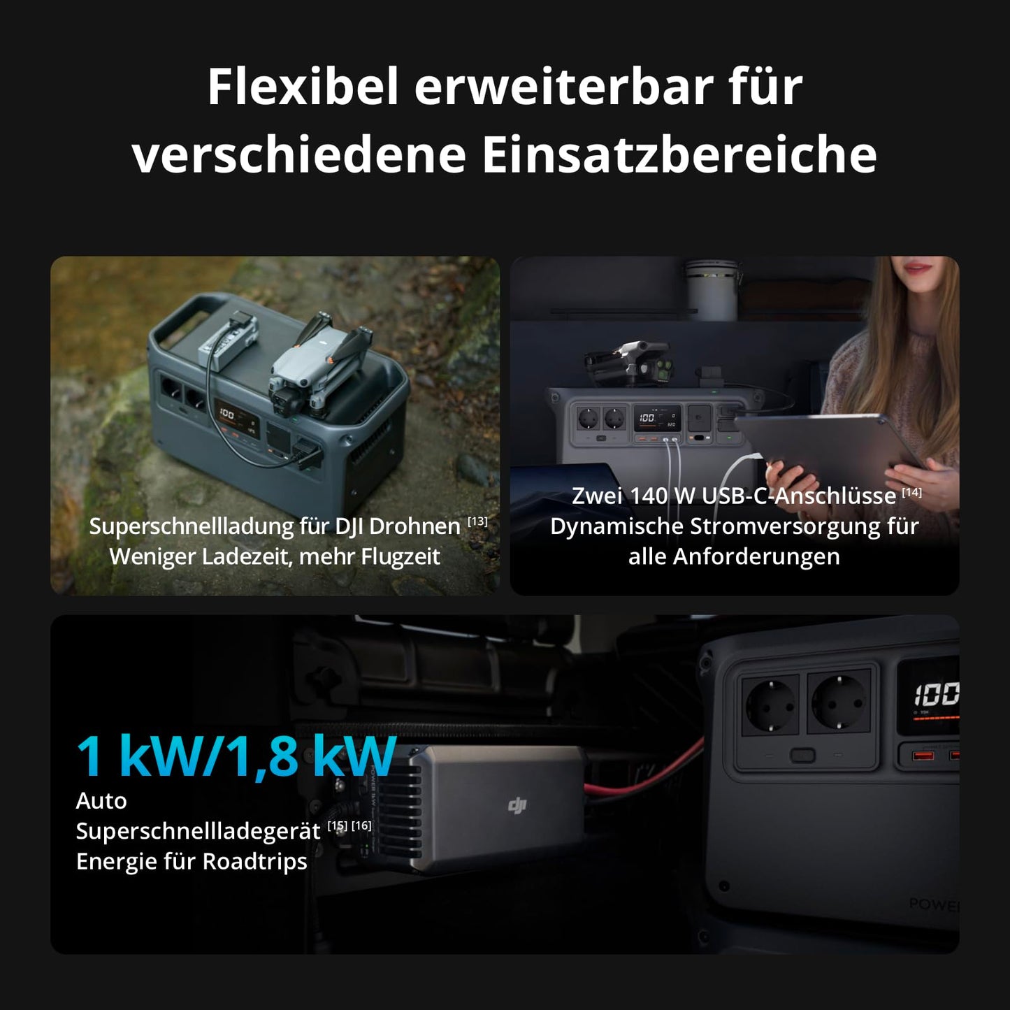 DJI Power 1000 V2 Powerstation 1024Wh LiFePO4, 2600W Solar, kompakt, 0–80% in 37 Min. Schnellladung, Camping & Zuhause