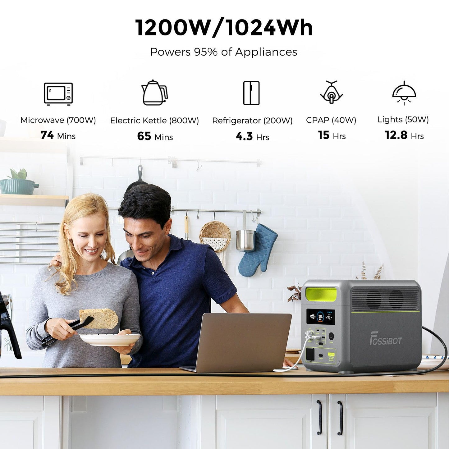 FOSSiBOT F1200 Solargenerator 1024Wh LiFePO4 + 200W Solarpanel, 1200W AC, tragbare Powerstation für Camping & Notstrom