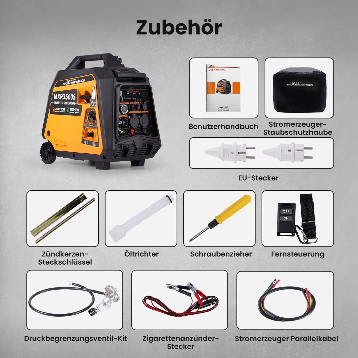 maXpeedingrods 3500W Inverter Generator, LPG/Benzin, leise, Elektrostart & Fernbedienung, tragbar für Camping & Notstrom