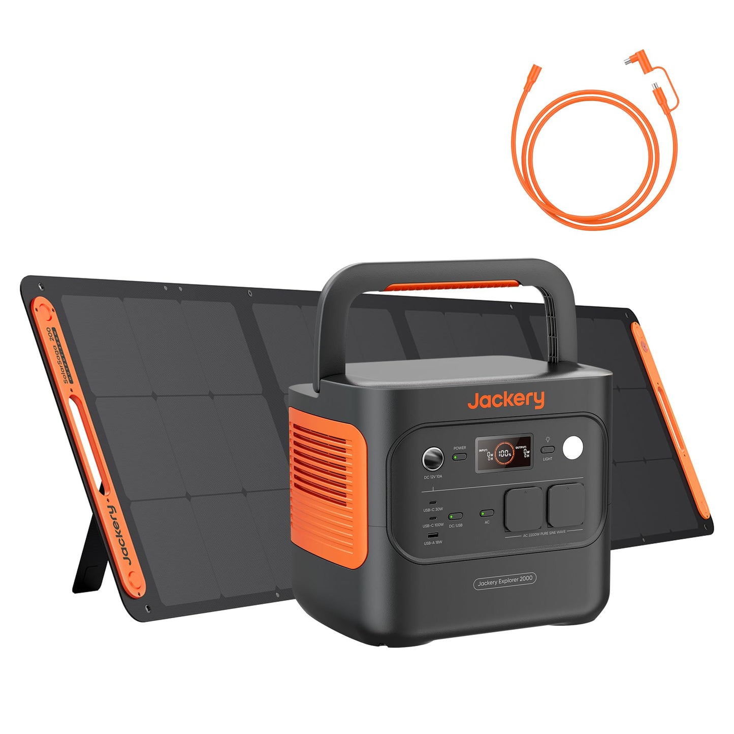 Jackery E2000 v2 Tragbare Powerstation mit 200W Solarpanel mit 5M Solarpanel Verlängerungskabel, 2042Wh Solargenerator mit 2200W Ausgang, LiFePO4 Batterie Schnellladung für Camping, Wohnmobil