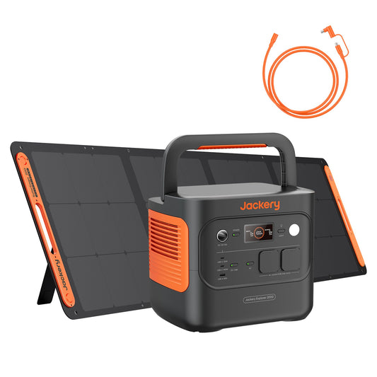 Jackery E2000 v2 Tragbare Powerstation mit 200W Solarpanel mit 5M Solarpanel Verlängerungskabel, 2042Wh Solargenerator mit 2200W Ausgang, LiFePO4 Batterie Schnellladung für Camping, Wohnmobil