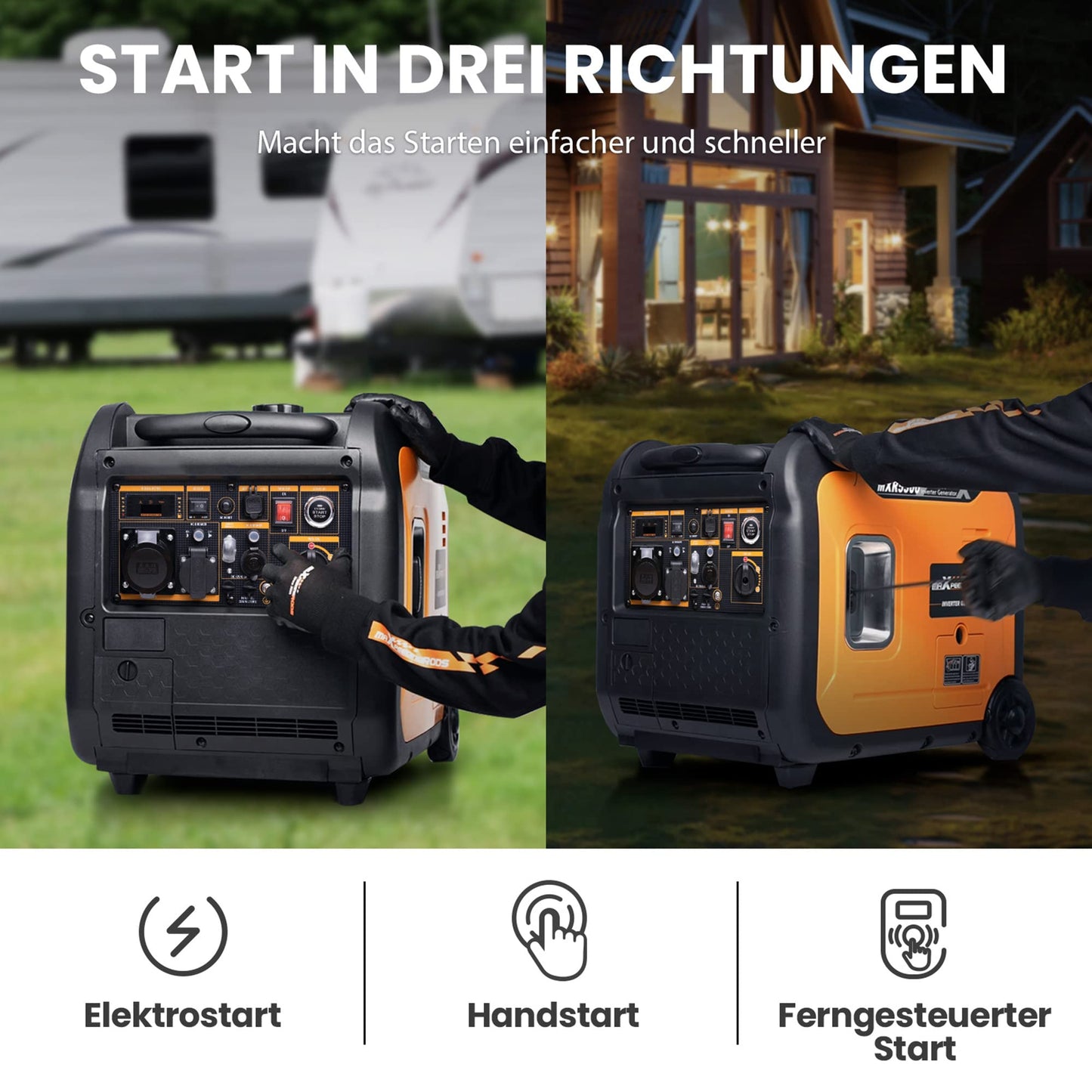 maXpeedingrods 5500W Inverter Stromerzeuger, Benzin, leise, 7,4PS, mit Fernbedienung, 230V & USB, Notstrom & Baustelle