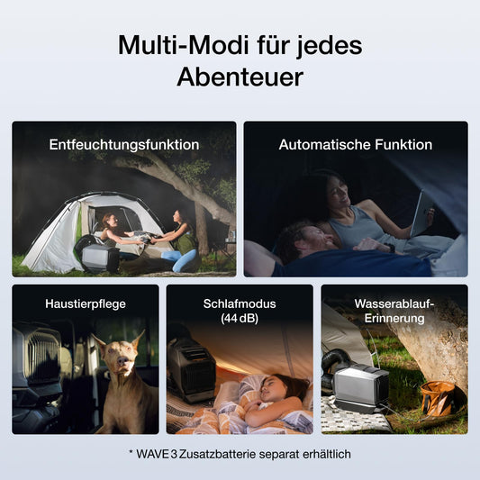 ECOFLOW Wave 3 tragbare Klimaanlage, 6100 BTU Kühlen, 6800 BTU Heizen, 8 h Akku, 1000 W Schnellladung, App-Steuerung – ideal für Camping & Wohnmobile