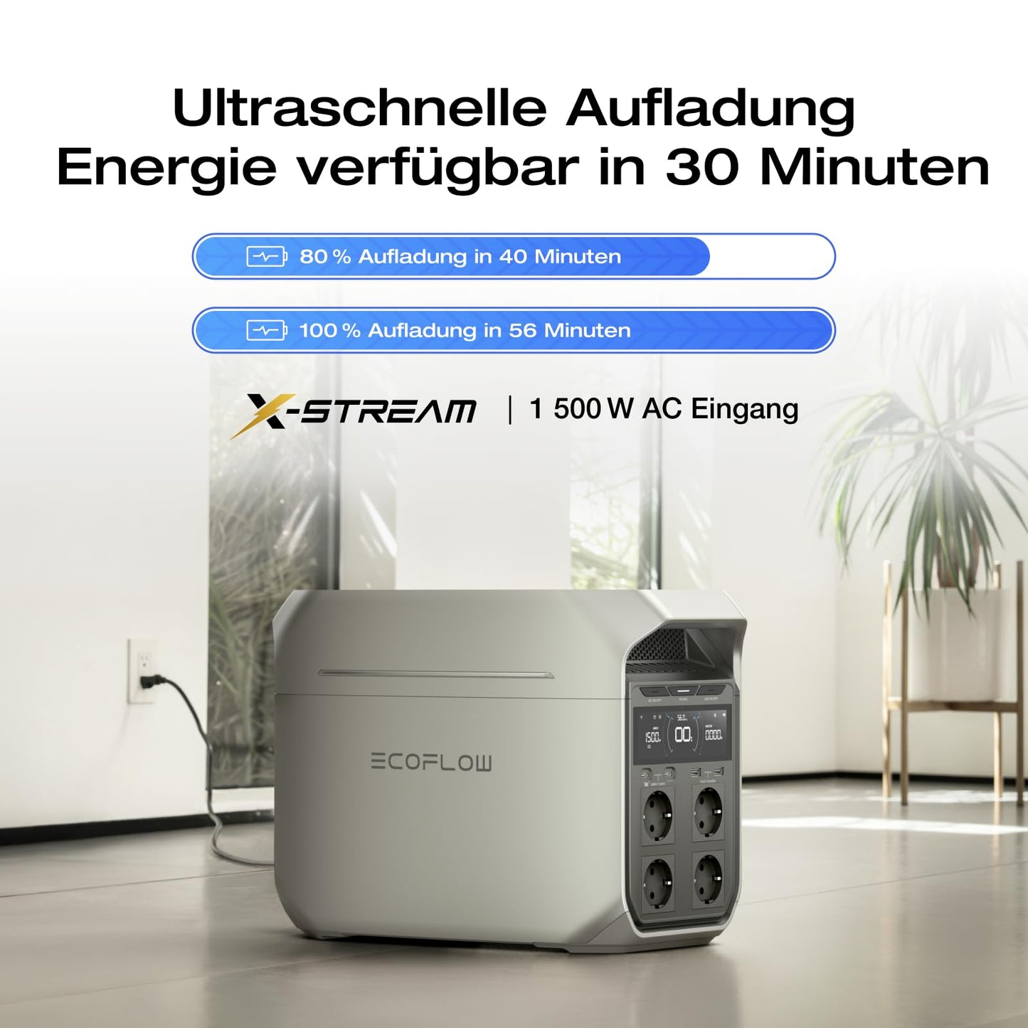 EF ECOFLOW DELTA 3 Plus Powerstation 1024Wh LiFePO4, 1800W/3600W, Camping & Notstrom, generalüberholt, unbenutzt