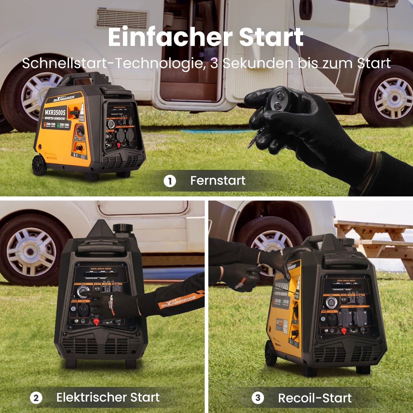 maXpeedingrods 3500W Inverter Generator, LPG/Benzin, leise, Elektrostart & Fernbedienung, tragbar für Camping & Notstrom