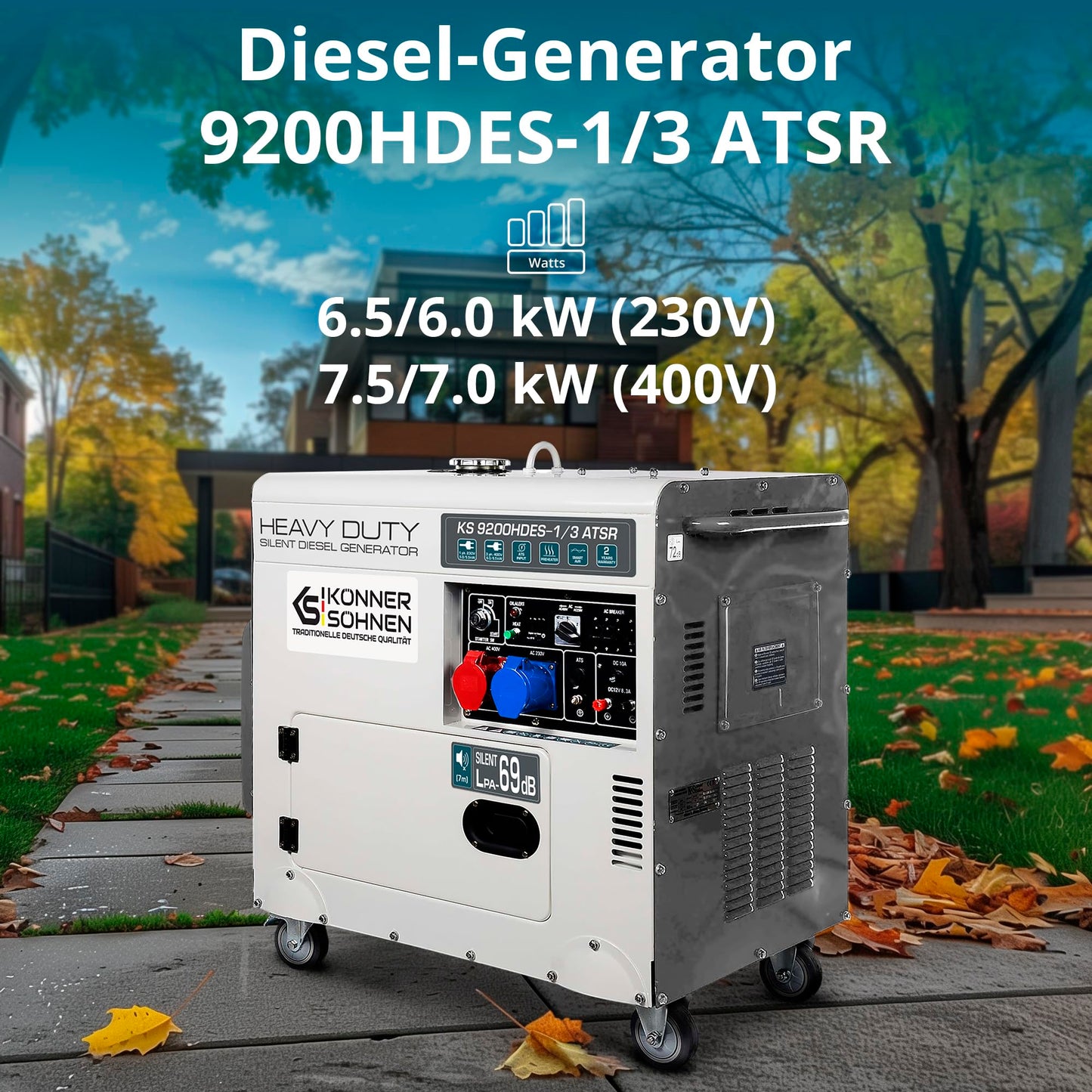 Könner & Söhnen KS 9200HDES-1/3 ATSR Diesel Stromerzeuger 18PS, E-Start, 7500/6400W, AVR, leise, 400V/230V Anschlüsse