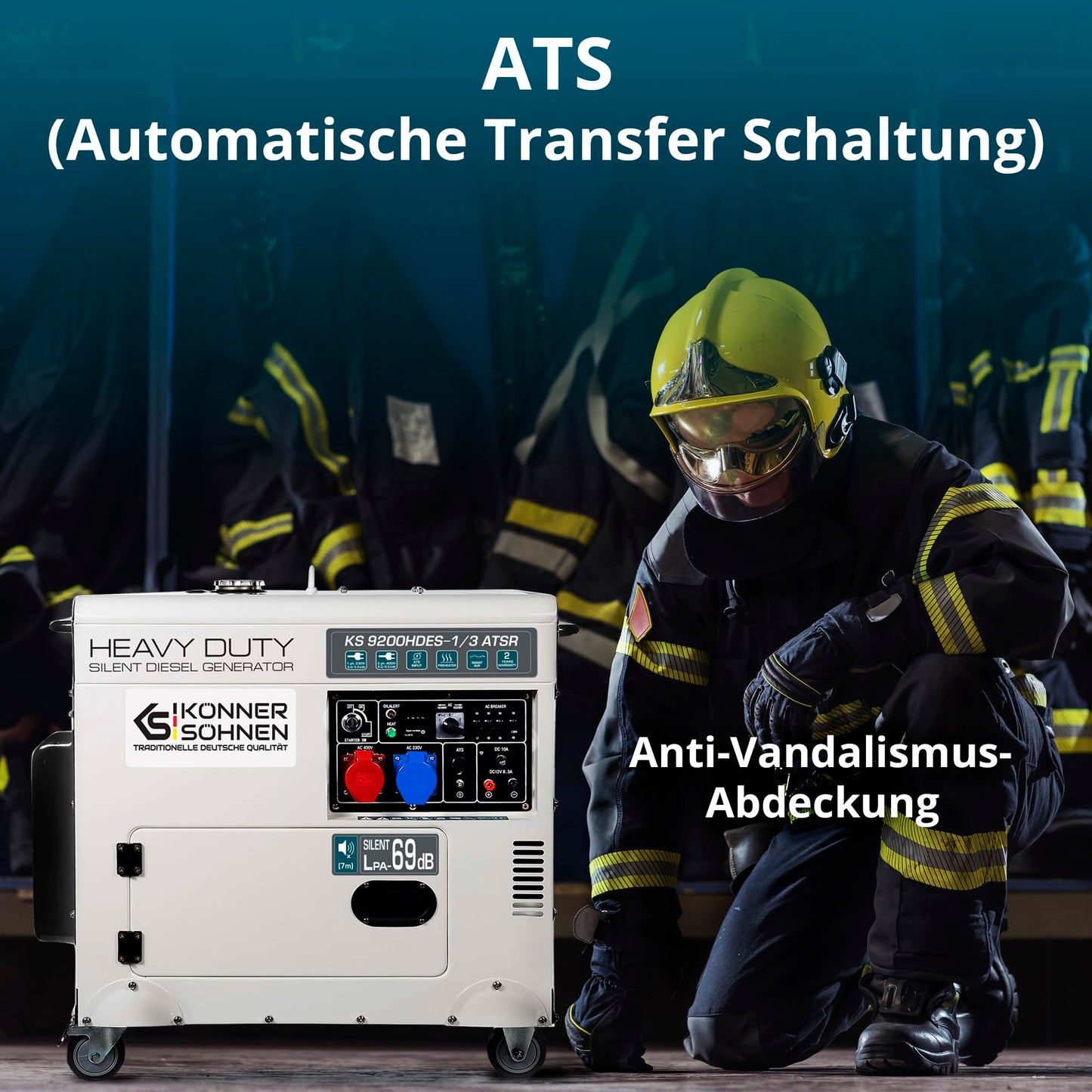 Könner & Söhnen KS 9200HDES-1/3 ATSR Diesel Stromerzeuger 18PS, E-Start, 7500/6400W, AVR, leise, 400V/230V Anschlüsse