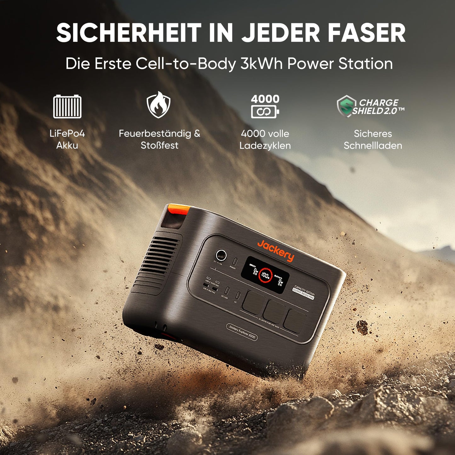 Jackery Powerstation E3000 v2 mit 200W Solarpanel, 3072Wh Solargenerator mit LFP Batterie, 3600W Dauerleistung, 2x USB-C PD100W, Kompakte Powerstation für Notstrom, Camping, Wohnmobil & Haushalt