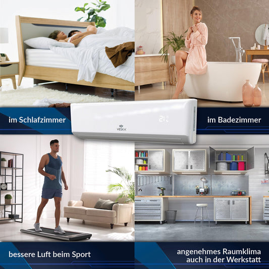 Split-Klimaanlage VSK-12000BTU, 12000 BTU (3,5 kW), A++/A+, WiFi/App, R32, mit Fernbedienung, Timer & komplettem Montagematerial