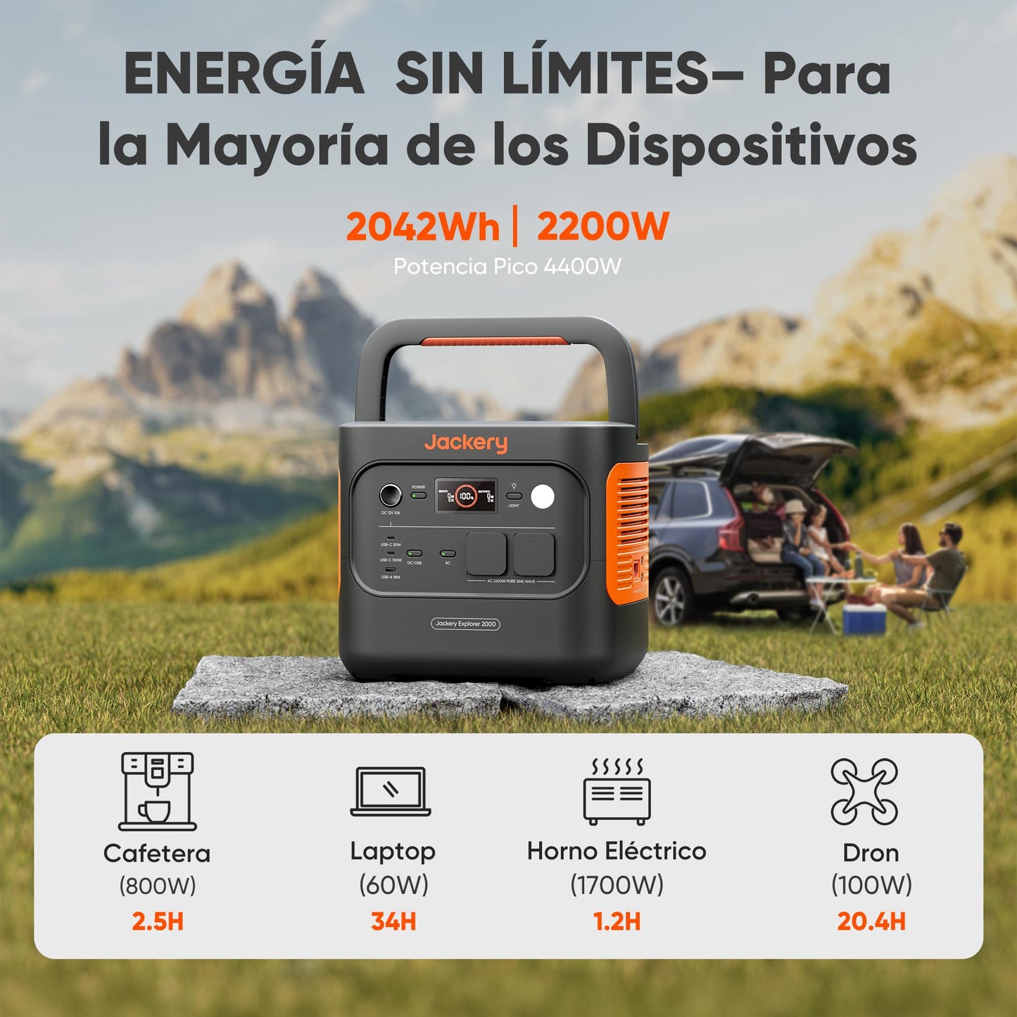 Jackery E2000 v2 Tragbare Powerstation mit 200W Solarpanel mit 5M Solarpanel Verlängerungskabel, 2042Wh Solargenerator mit 2200W Ausgang, LiFePO4 Batterie Schnellladung für Camping, Wohnmobil